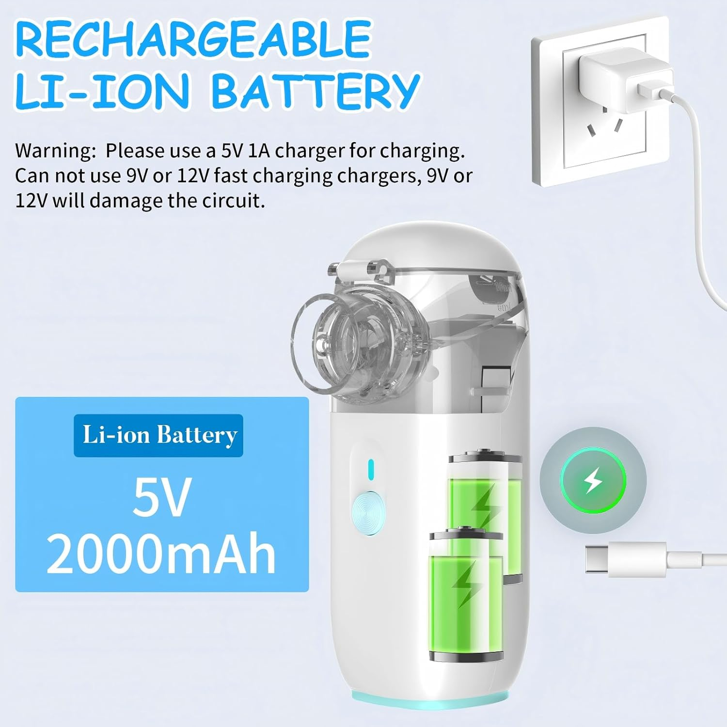 Nebulizer, Portable Nebulizer, Mini Vaporizers Handheld Atomizers for Adults and Kids,For Breathing Problems, with 3 Nebulizer Masks for Home, Travel - Steam Mesh Inhalators, Auto-Cleaning image number 2