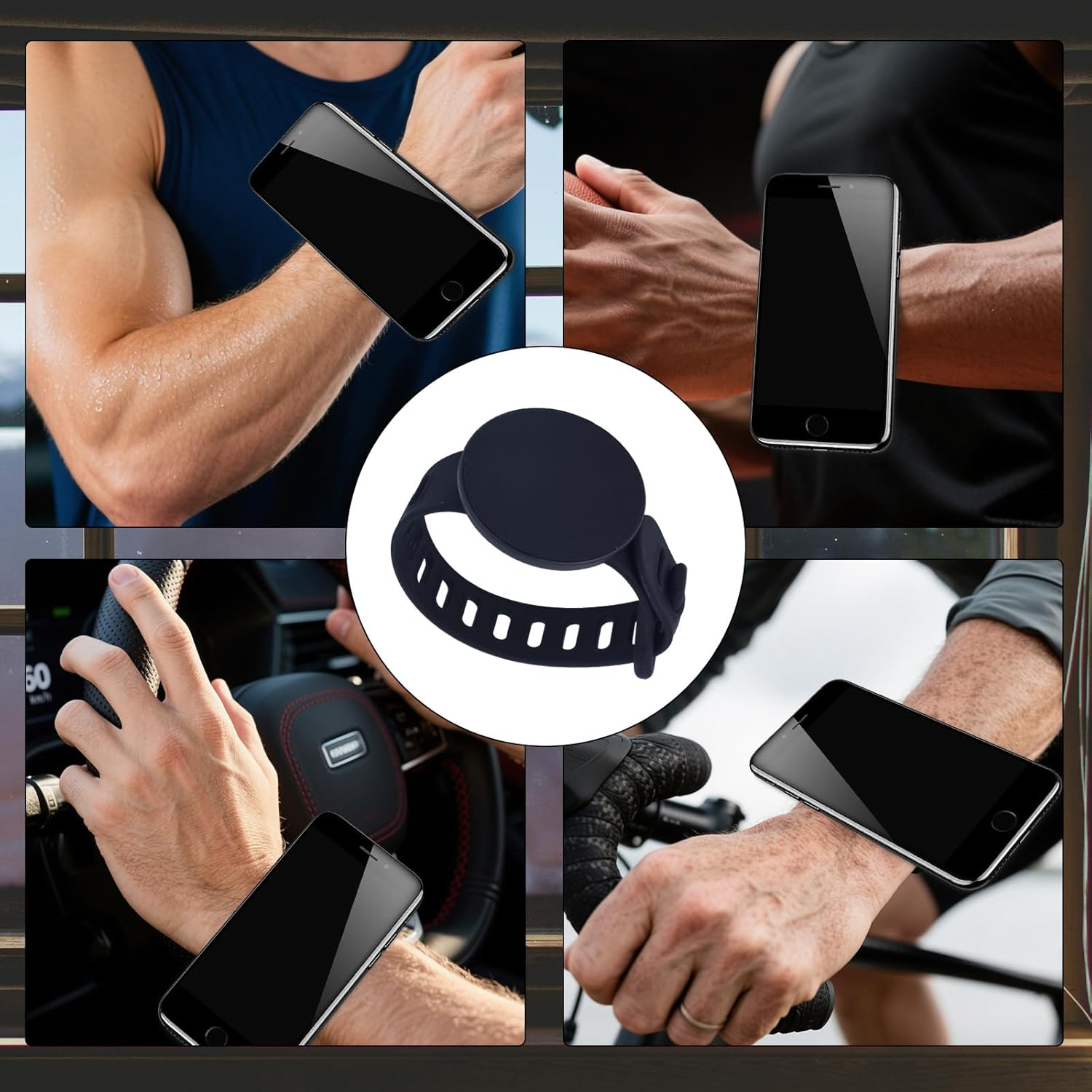 5Pcs Universal Phone Mount Kit, Adjustable Stroller Phone Holder with Magnetic Sheets Gasket & Lanyard Hands-Free Smartphone Stand for Baby Stroller Shopping Cart (Black) image number 1