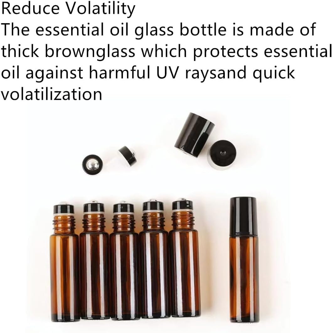 6 PCS Essential Oil Roller Bottles 10 Ml 1/3 Oz Refillable Roll on Bottle Withstainless Steel Ball image number 6