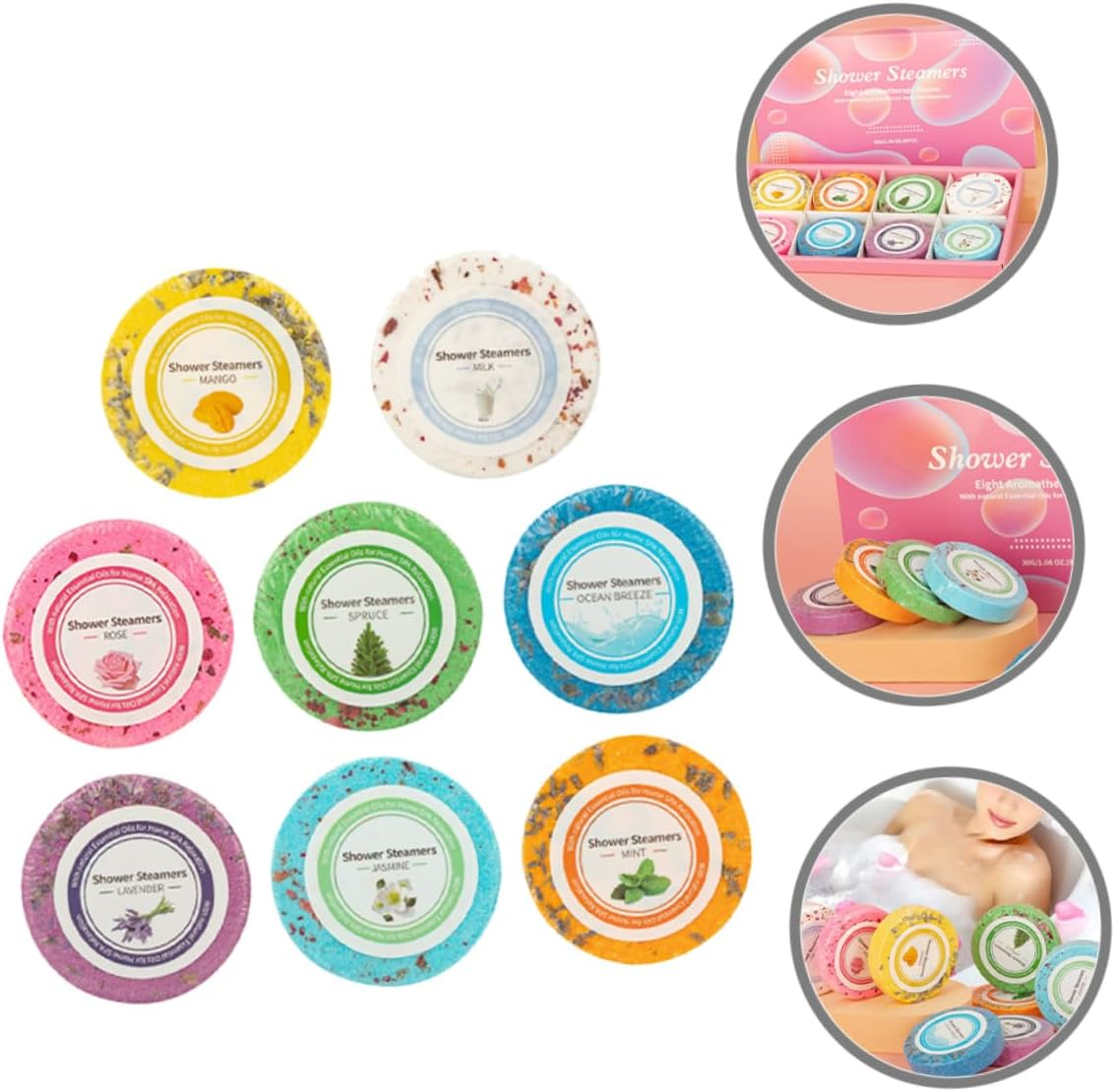 BAZEITFLOW Aromatherapy Bath Tablets 8-Piece Set Natural Essential Oil Shower Tablets Relaxing Bath Drops for Spa Experience for Women and Giving