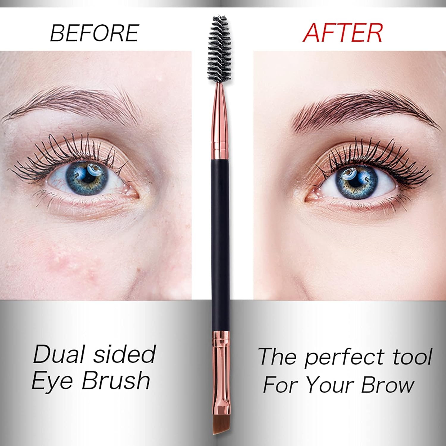 Duo Eyebrow Brush, Spoolie Brush and Angled Brow Brush Eyelash Brush for Eye Makeup. (5Pcs, Black) image number 5