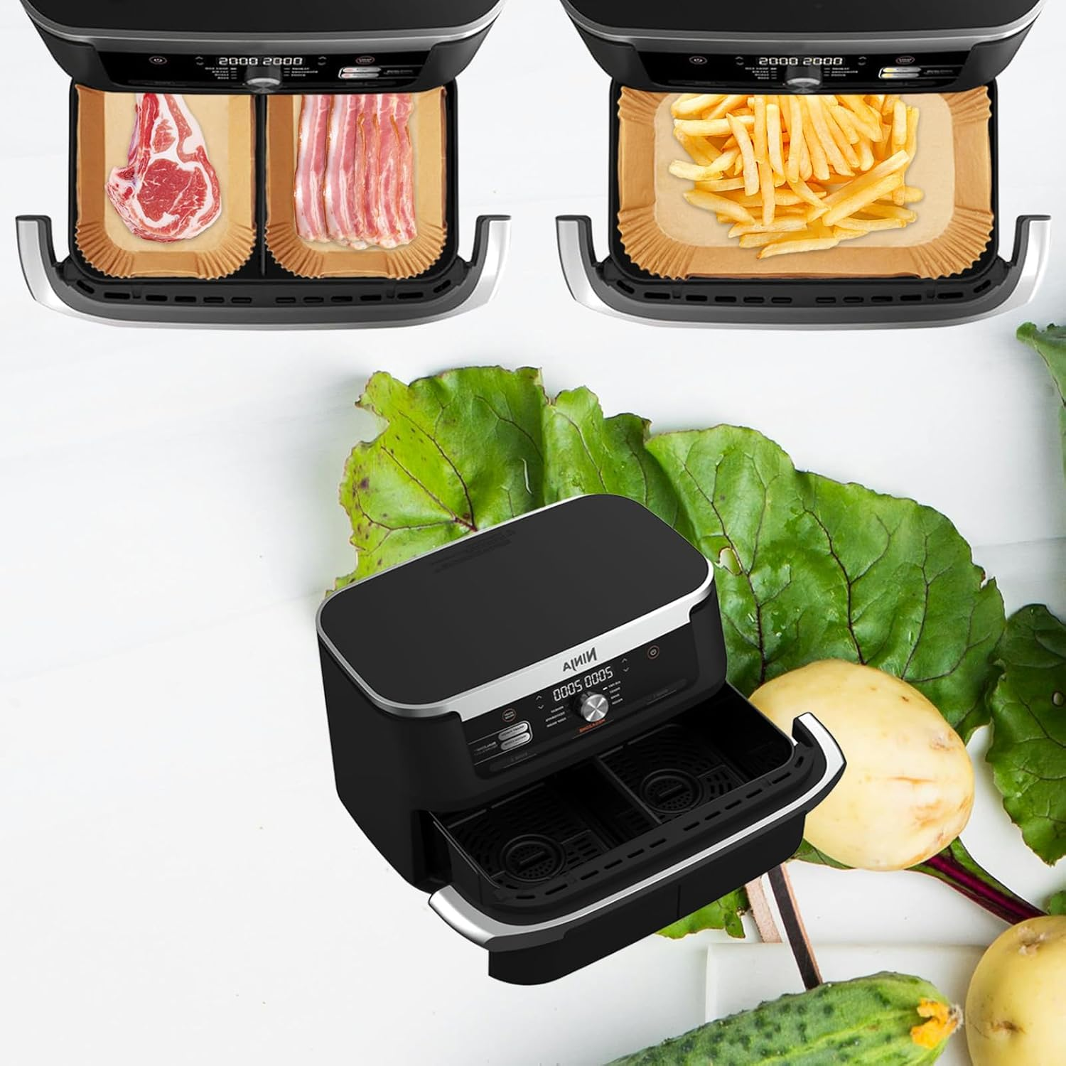 Marakruki 180Pcs Air Fryer Liners for Ninja AF500 XXXL Air Fryer, 10.4L Ninja Flexdrawer Paper Liners,120 Pcs Liners for Dual 5.2L Baskets +60 Pcs Liner for 10.4L Megazone Basket image number 4