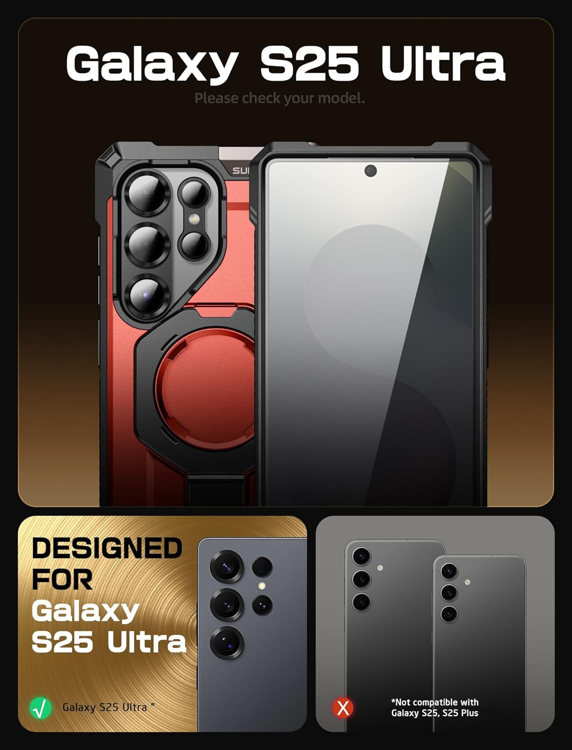 SUPCASE for Samsung Galaxy S25 Ultra Case with Stand (Unicorn Beetle Grip), [S Pen Friendly] [Compatible with Magsafe] [Military-Grade Protection] Magnetic Phone Case for S25 Ultra 6.9 Inch, Ruddy image number 1