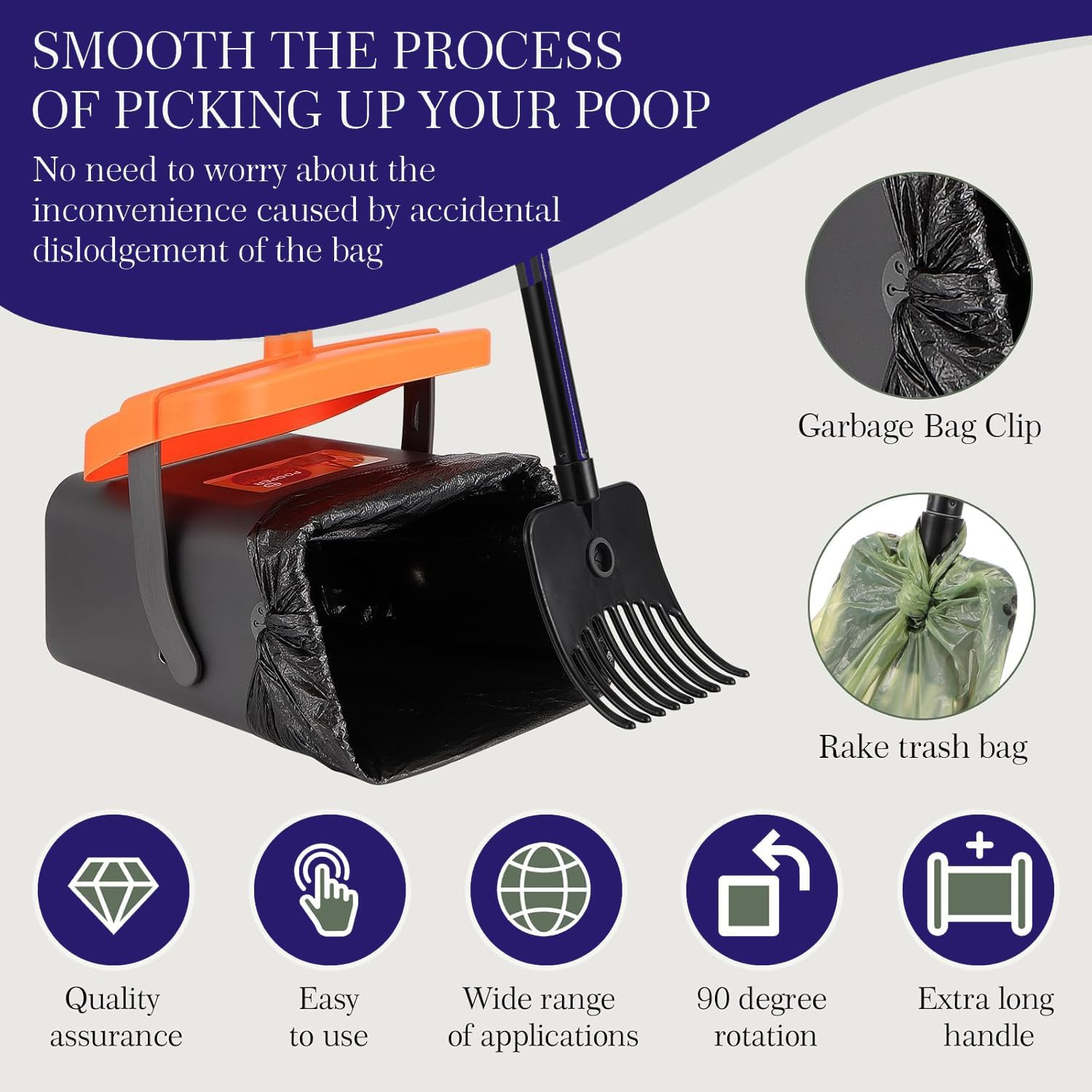 Pooper Scooper Swivel Bin & Rake Kit,114Cm Adjustable Dog Poop Scooper,With 35 Dog Waste Bags,Portable Dog Poop Picker,For Lawns, Grass, Dirt,Gravel-Dog Waste Set/Garden Cleaning Kit image number 4