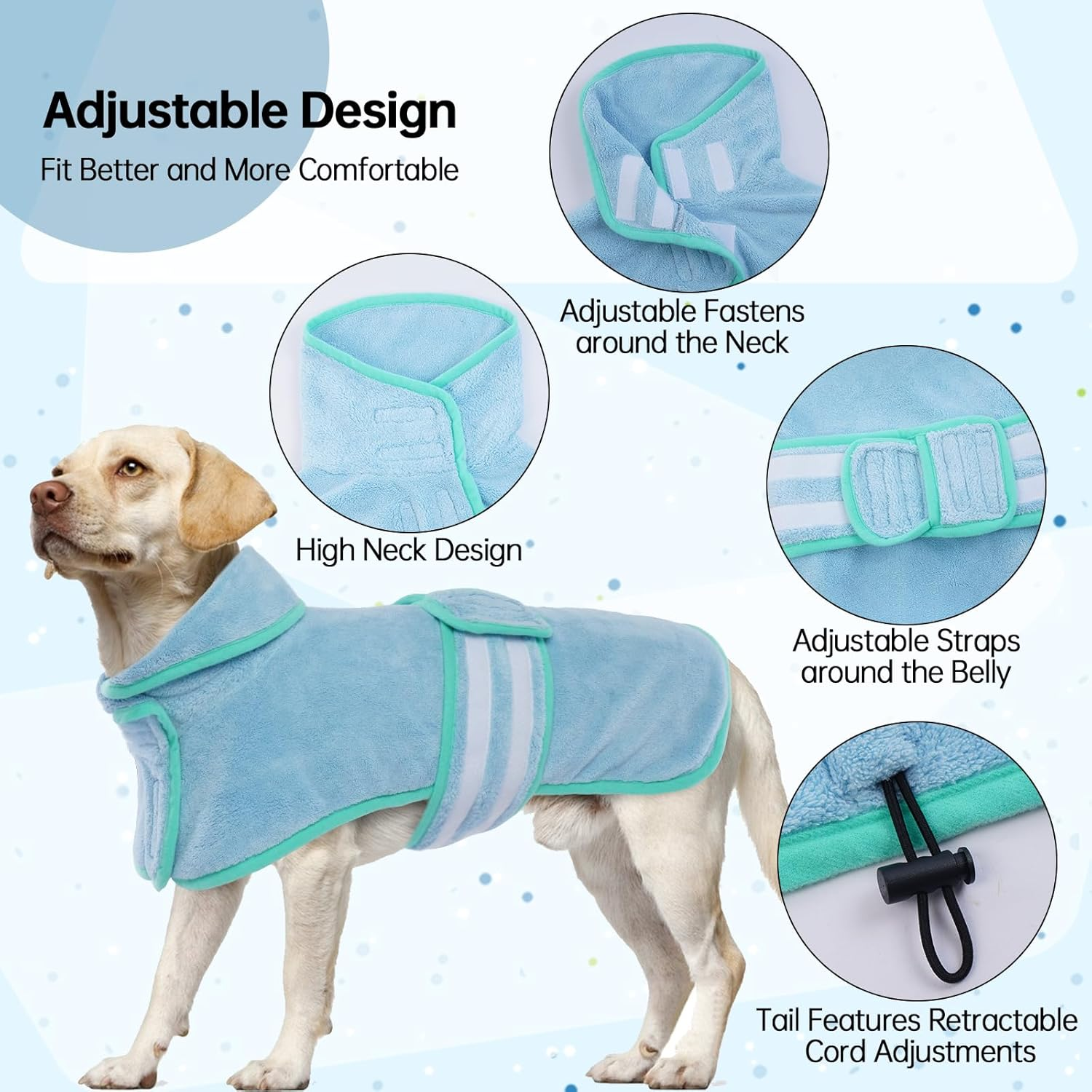 Dog Drying Towel, Dog Bathrobe Towel Microfiber Water Absorbent Adjustable Pet Shower Towel for Small Medium and Large Dogs(Blue, L) image number 6