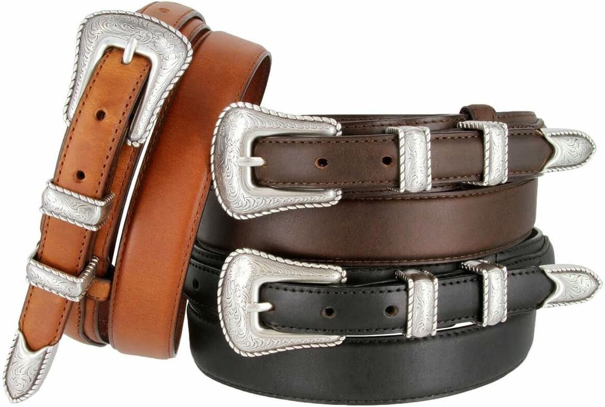 Silver Buckle Set Oil-Tanned Genuine Leather Western Ranger Belt for Men image number 3