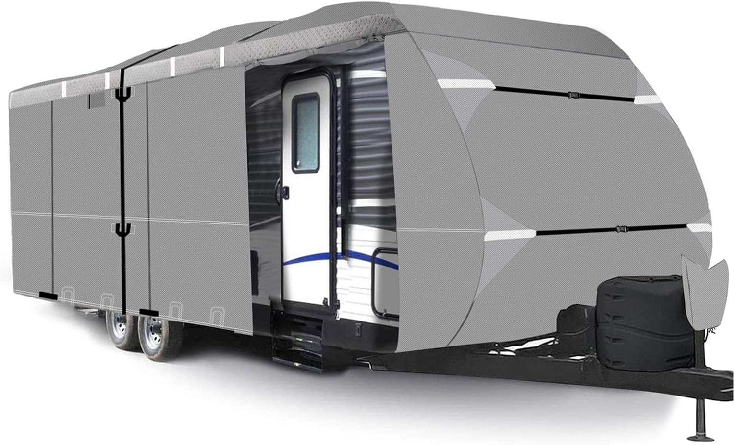 RV Cover 33&lsquo;-35&rsquo; Travel Trailers Upgraded 8 Layers Top Waterproof, Anti-Scratch, RV Winter Cover Universal Fit 34Ft Camper Cover UV Protection with Tongue Jack Cover