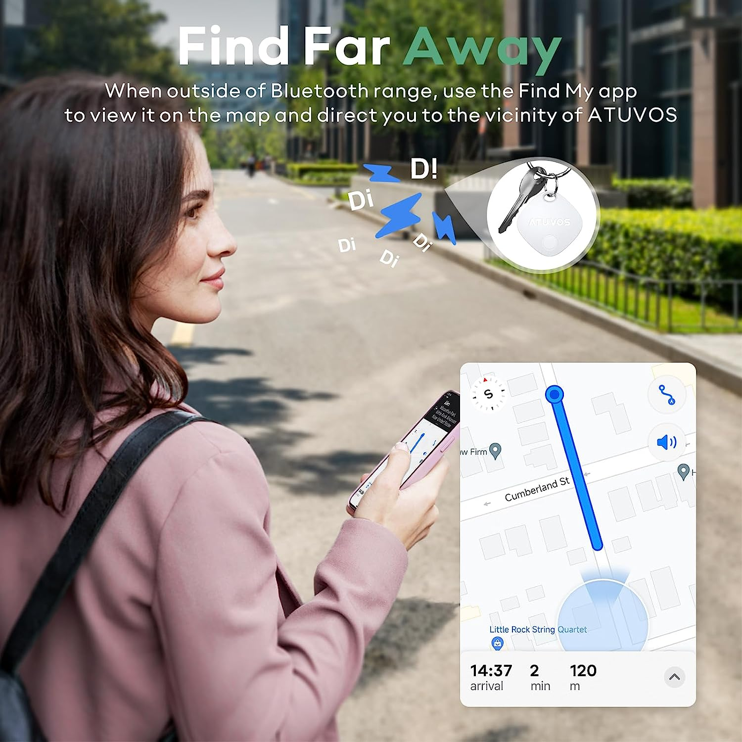 ATUVOS Air Tag Smart Tracker, Item Finder Compatible with Apple Find My (Ios Only), 60M Range, Replaceable Battery, Waterproof, Smart Tag Tracker for Keys, Luggages, Suitcases, Wallets, Bags image number 3