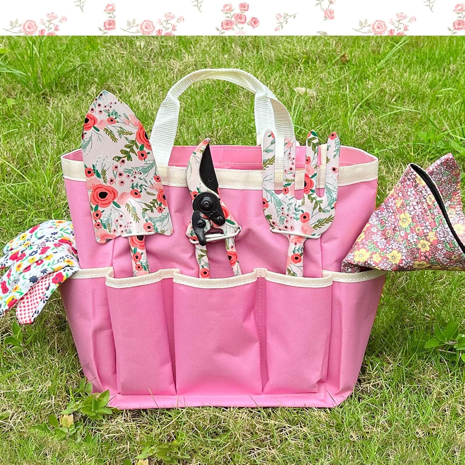 SNAIL GARDEN 6Pcs Garden Tools with Reversible Fisherman Sun Hat & Storage Bag,Gardening Hand Tools, Durable Rust-Proof Gardening Supplies, Garden Kit for Women Female Gardeners image number 5