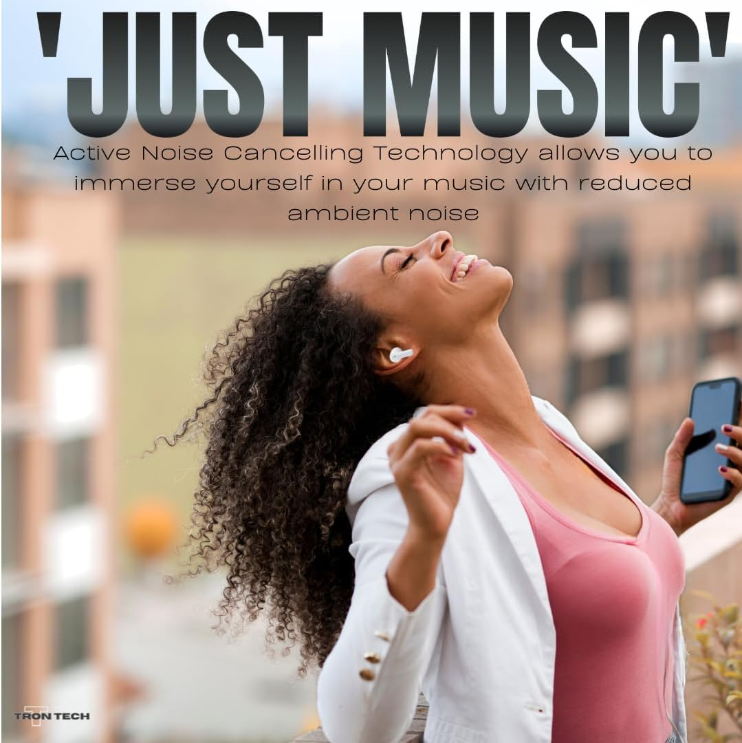 TRON TECH TWS Pro Wireless Earbuds with Active Noise Cancelling, Bluetooth 5.3, Lightweight, Wireless Charging Case, Built-In Microphone, Premium Sound for Ios Android, Pure White image number 3