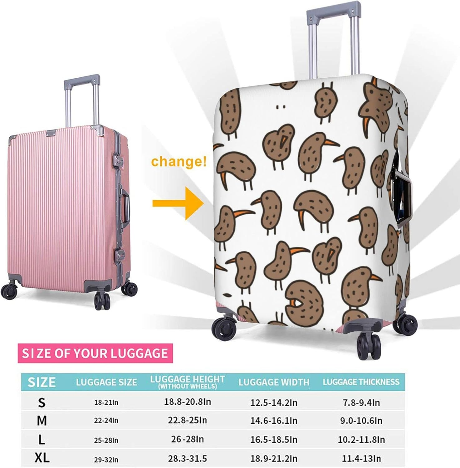 Kiwi Birds Cute Luggage Cover Anti-Scratch Suitcase Protector Fits 18-32 Inch Luggage