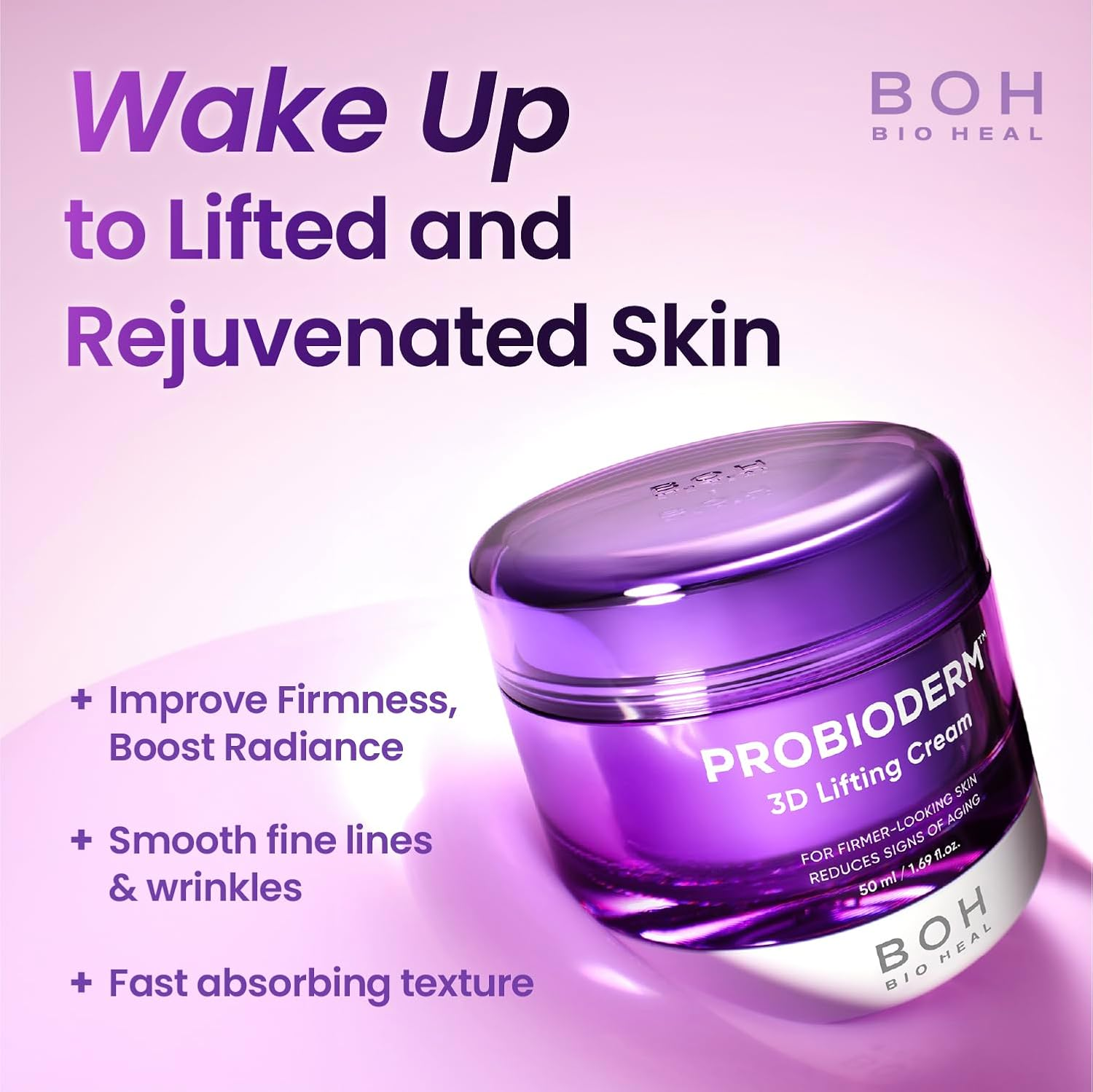 BIOHEAL BOH Probioderm 3D Lifting Cream 1.7 Fl Oz | Advanced Korean Anti-Aging Probiotics Facial Night Cream Moisturizer with 17-Peptide Complex & Patented Probioderm for Wrinkles on Face and Neck image number 2