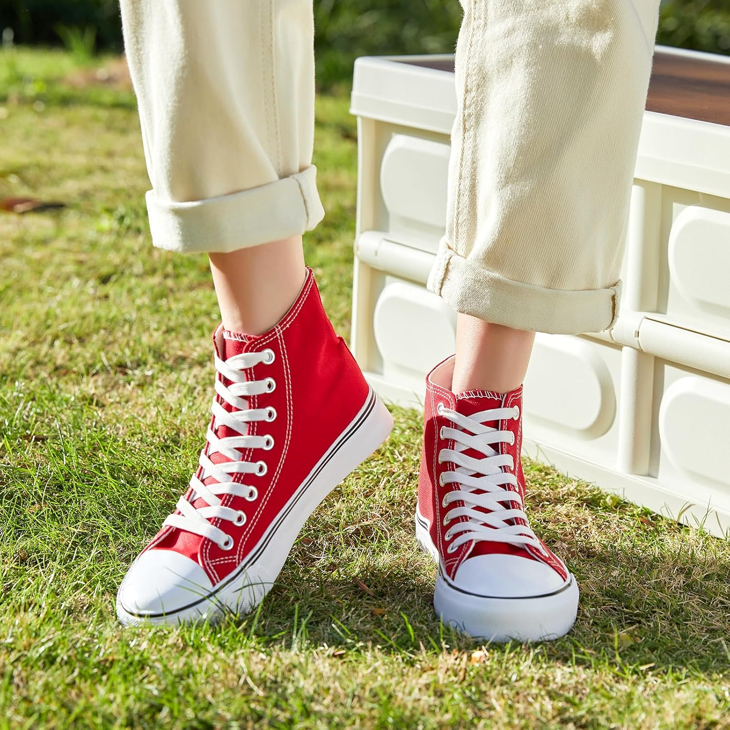 ZGR Womens High Top Canvas Sneakers,Lace-Up Canvas Shoes,Casual Tennis Walking Shoes image number 4