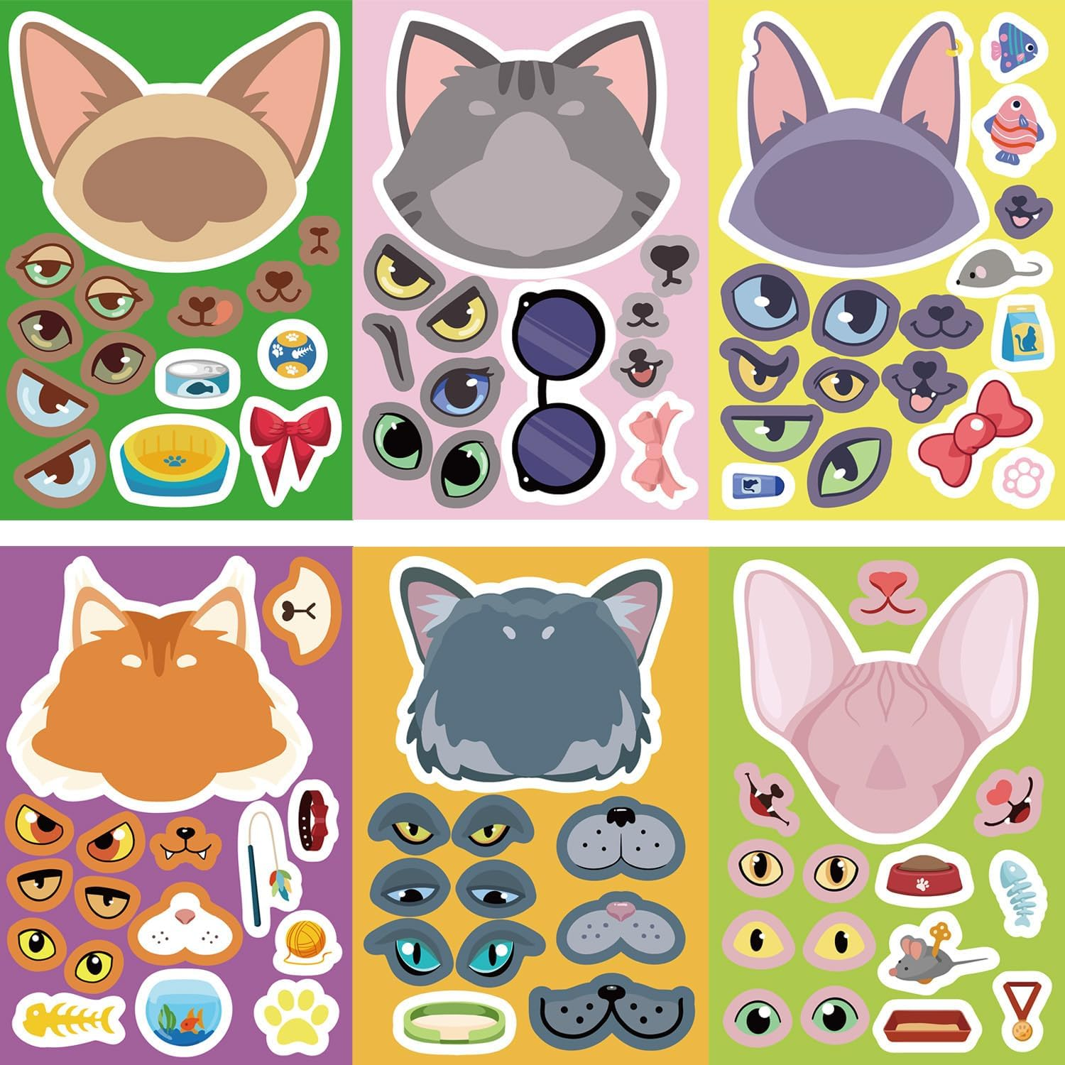 24 Sheets Cat Expression Make-A-Face Stickers Mix&Match Make Your Own Cute Kitty Stickers for Girl Boy Kid Birthday Reward Party Favors Gift DIY Craft for Skateboard, Phone,Bicycle,Laptop,Guitar image number 2