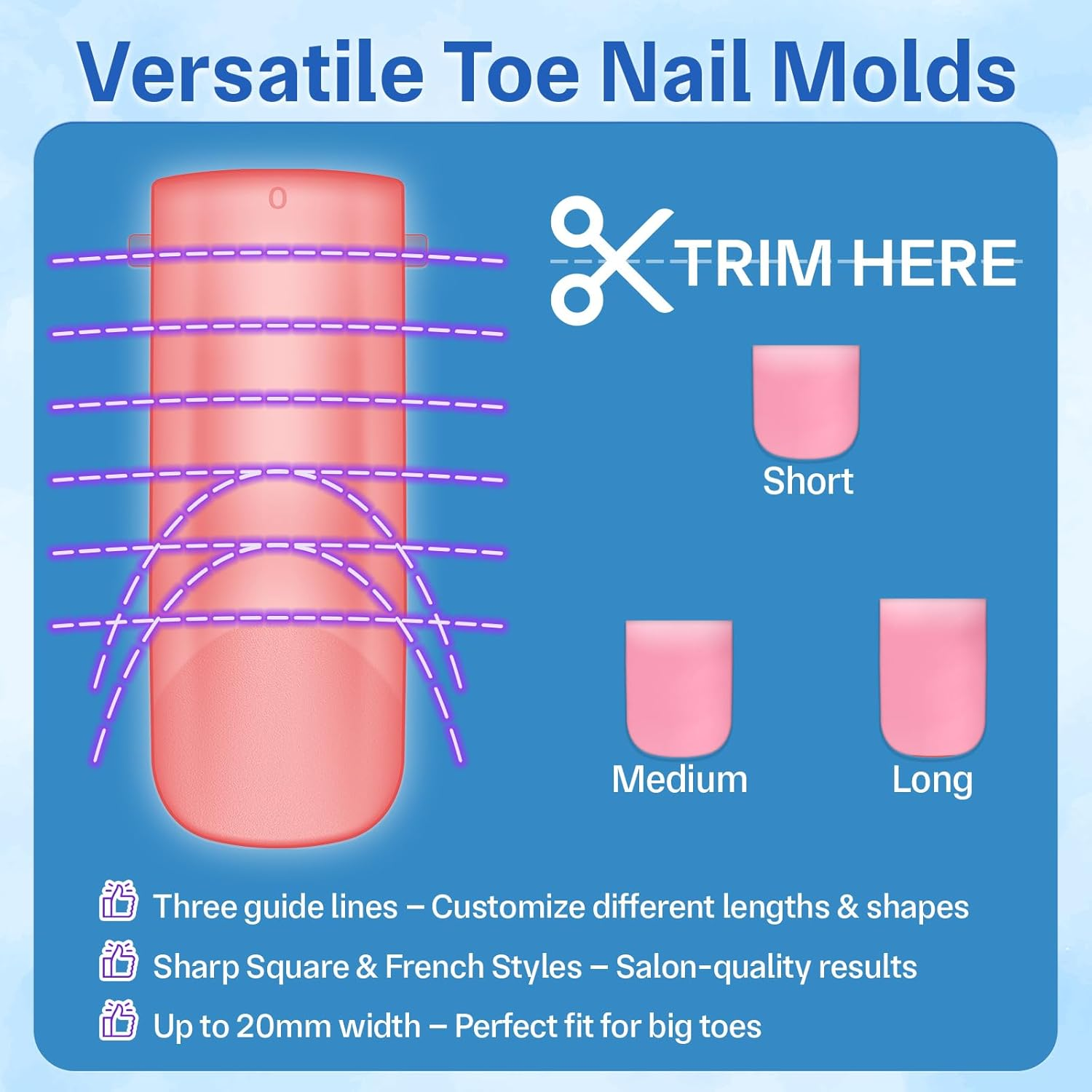 Amilhiton Red Polygel Dual Nail Forms for Toes, Long Square Dual Forms, Pre-Designed French Line, Reusable Press on Toenails for Women Art Supplies Home DIY Nail Salon 120PCS 12Sizes image number 5