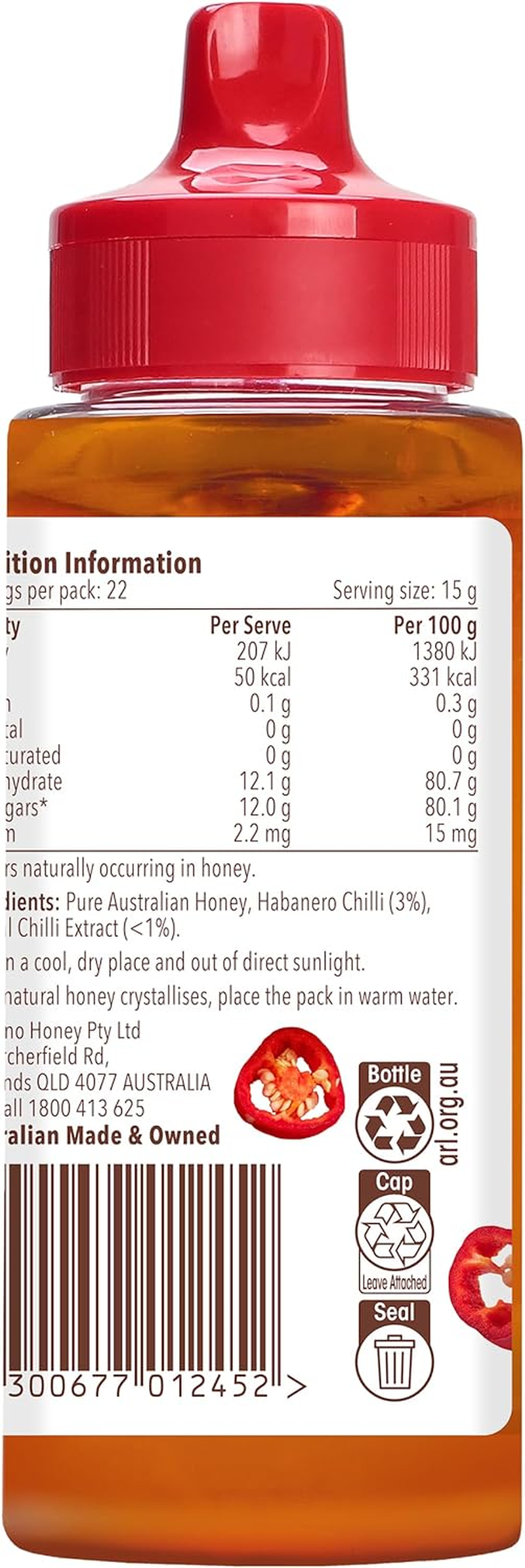 Capilano Hot Chilli Honey, 100% Pure Australian Honey with Habanero Chilli, Premium Honey, Spicy Honey Squeeze Bottle, 340G image number 3