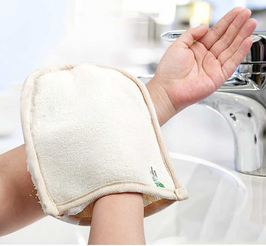 Premium Exfoliating Loofah Glove Pad Body Scrubber. Our Gloves Are Made of Natural Shower Sponge and Soft Cotton Materials (Style1, 15 * 20Cm) image number 2