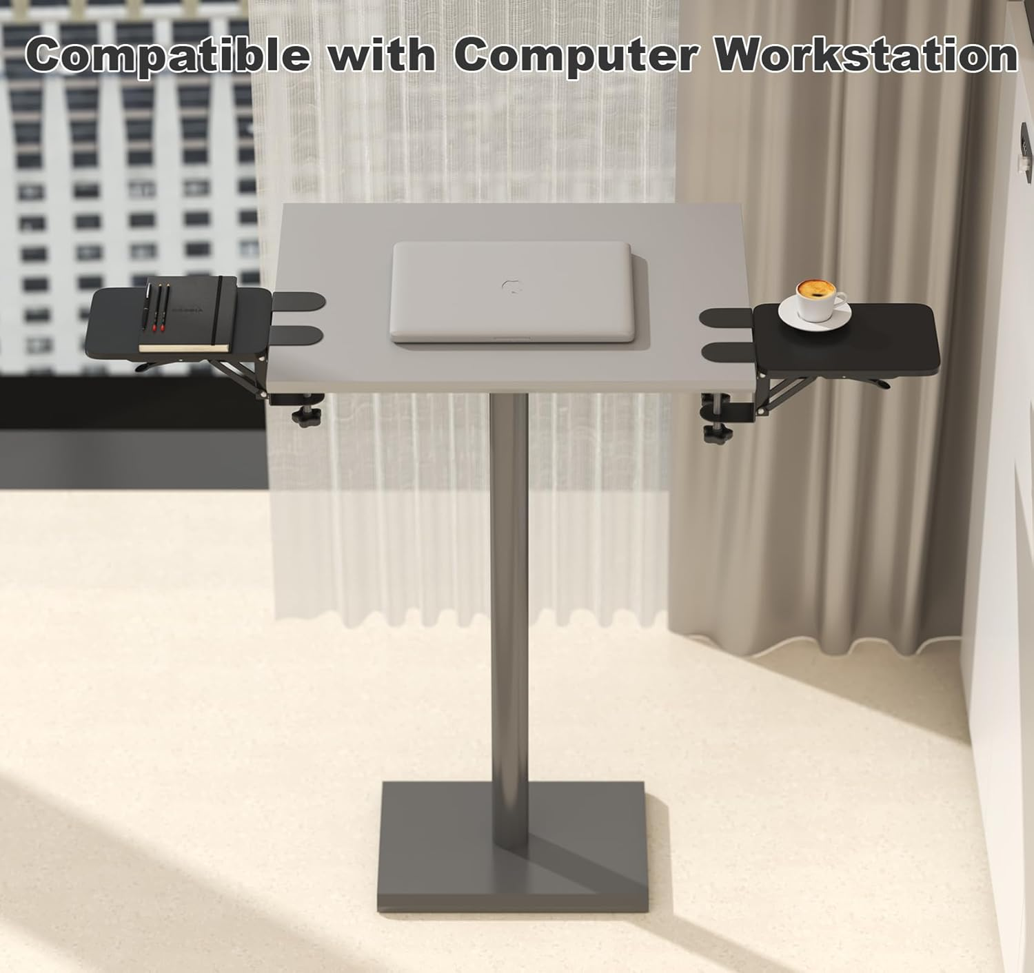 WYJREES Computer Arm Rest for Desk,Ergonomics Desk Extender Tray,9.84"X7.88" Clamp on Arm Wrist Rest Shelf,90&deg; Foldable Elbow Arm Support,Suitable for Office Desks-Black