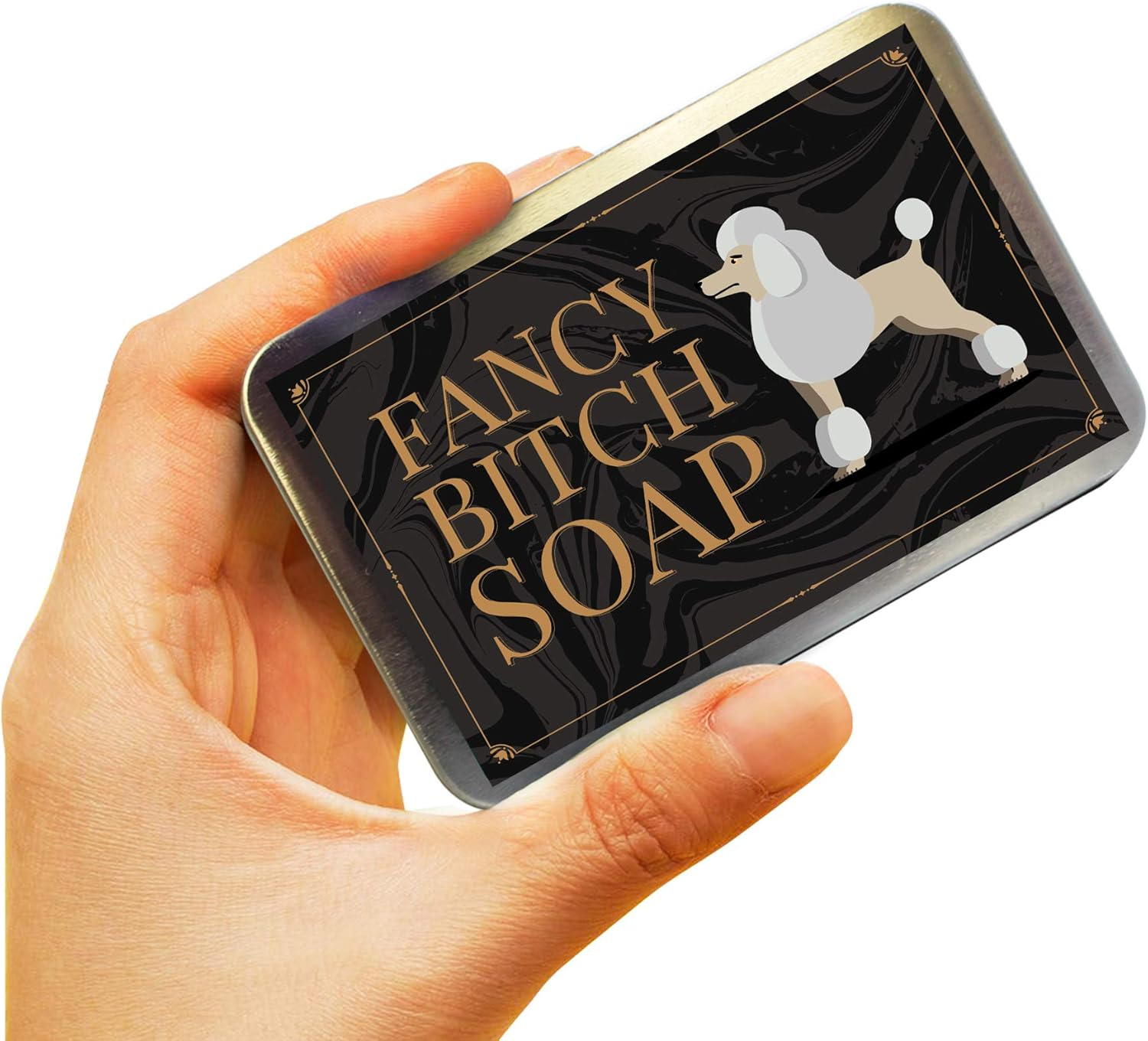 Gears Out Fancy Btch Soap - Pretty Poodle Tin - Novelty Bath Soap for Women - Chocolate Soap, Handcrafted, Made in the USA image number 2