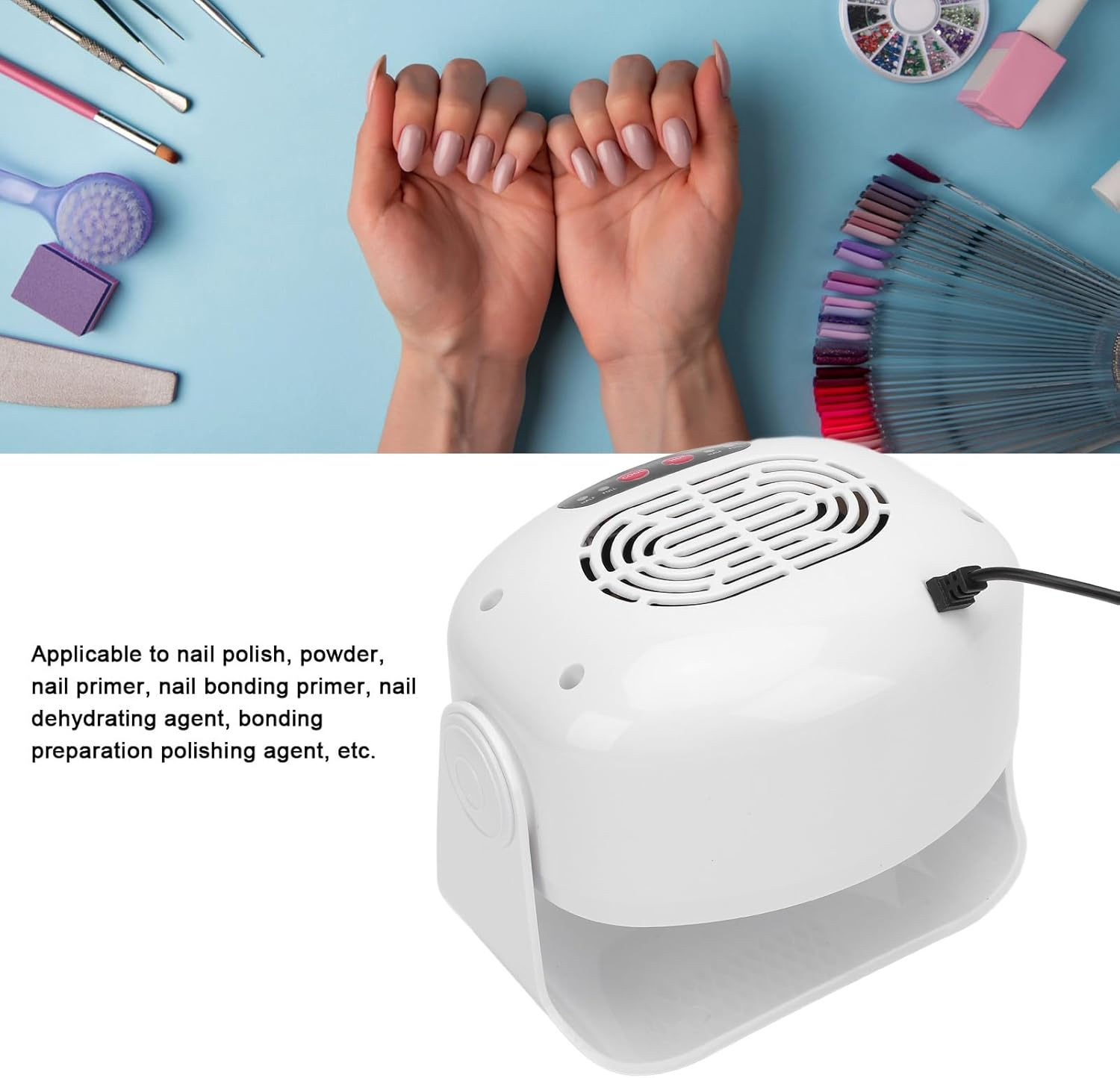 Air Nail Dryer Nail Drying Fan with Hot Cool Wind Professional Air Nail Dryer Air Nail Fan Hair Dryer Portable for Normal Nail Polish Salon image number 2