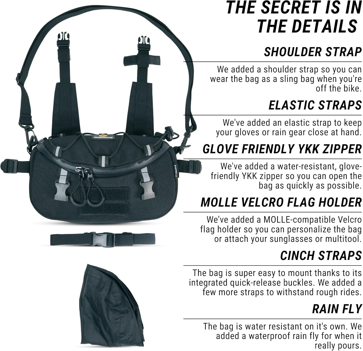 Odinsberg Multifunctional Motorcycle Handlebar Bag Tool Fork Front Tail Frame Side Small Storage Compartment Pouch for Motorbike Bicycle Snowmobile Quad ATV Moto,Black,(Valhalla-Bar-Bag-Bk-M V1) image number 5