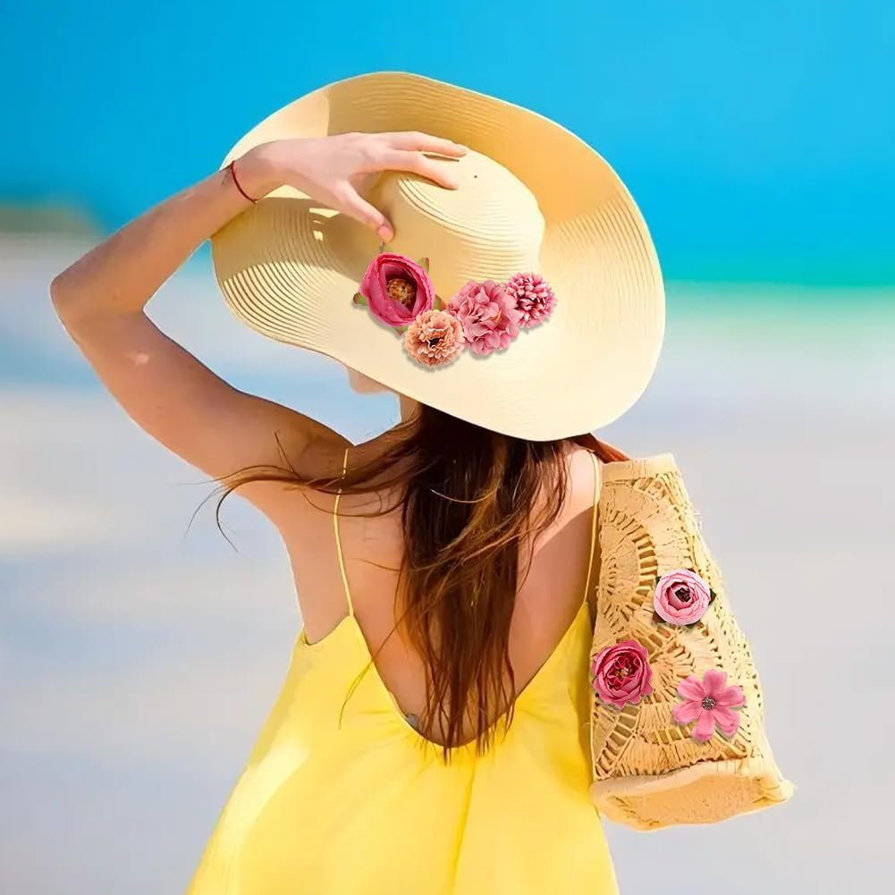 Homiliky Silk Fabric Flower Hair Clips - 21PCS Realistic 3D Rose Hairpins for Women, Multiple Elegant Designs Boho Wedding Beach Party Hair Accessories (Pink Series) image number 1