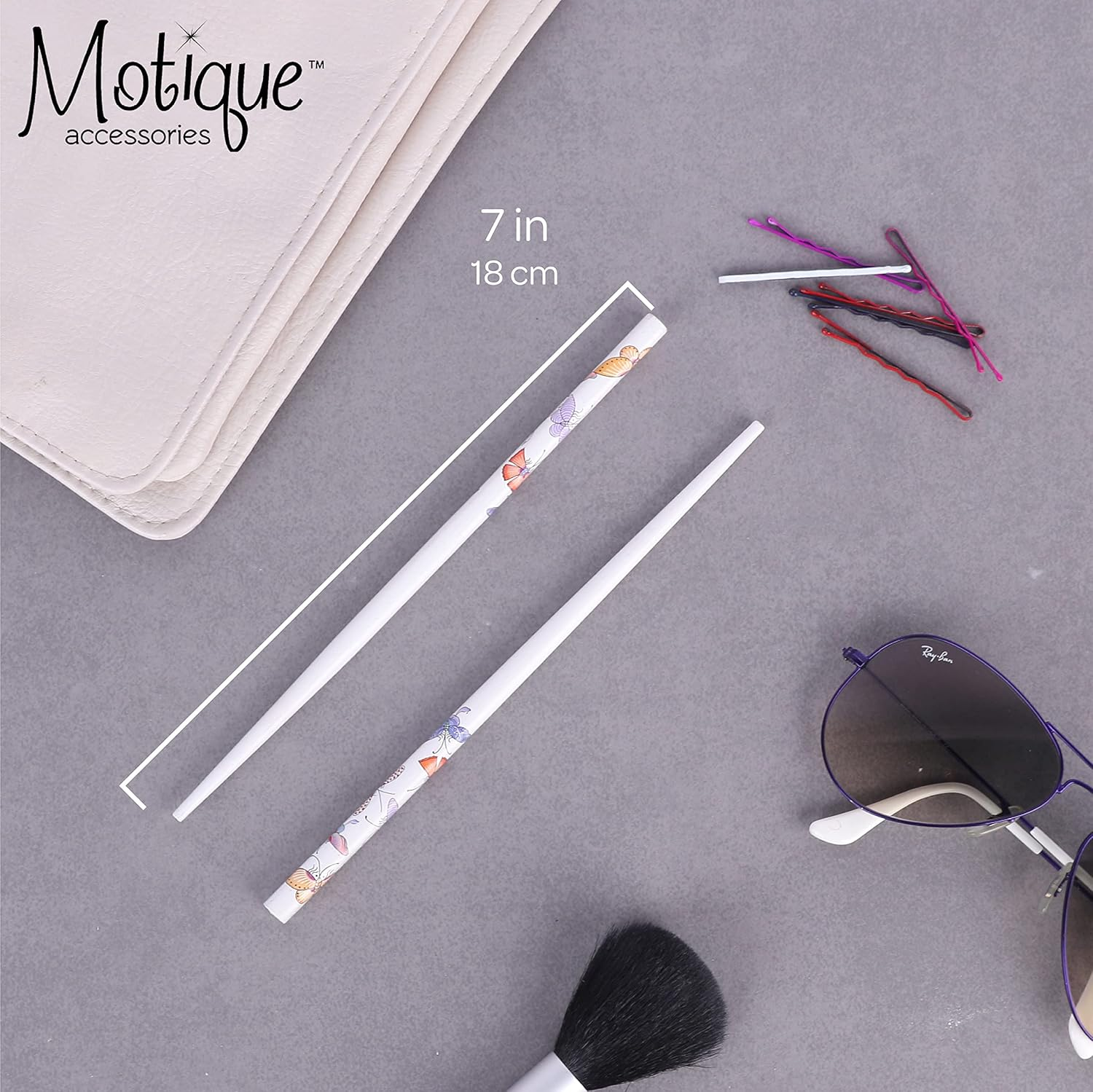 Set of 4 Hair Sticks Hair Chopsticks with Butterflies - White - Blue,Pink image number 4