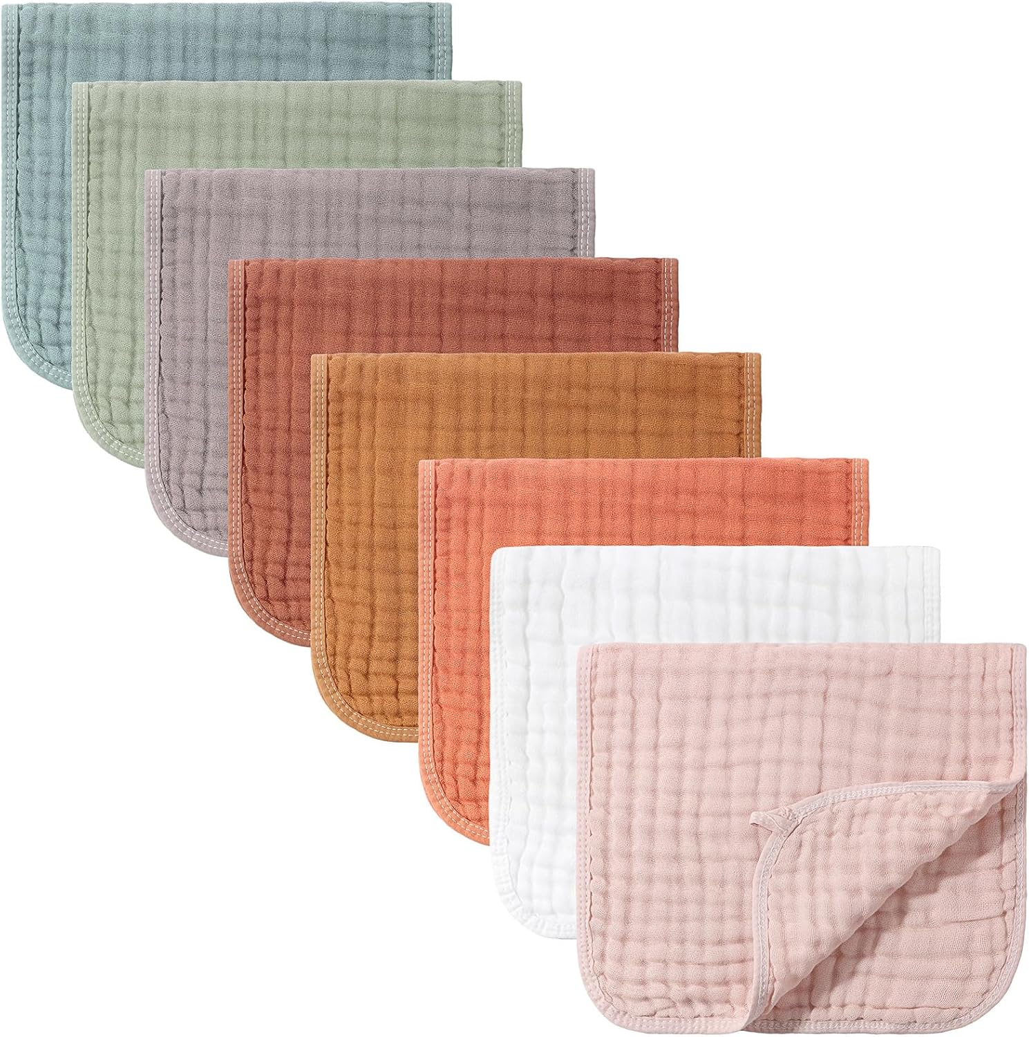 8 Packs Muslin Burp Cloths Large 20" X 10", 6 Layers Unisex Baby Absorbent 100% Cotton Burp Rags Colorful Muslin Washcloths for Baby Plain Soft Cotton Cloth for Babies Girls Boys(Warm Colors)
