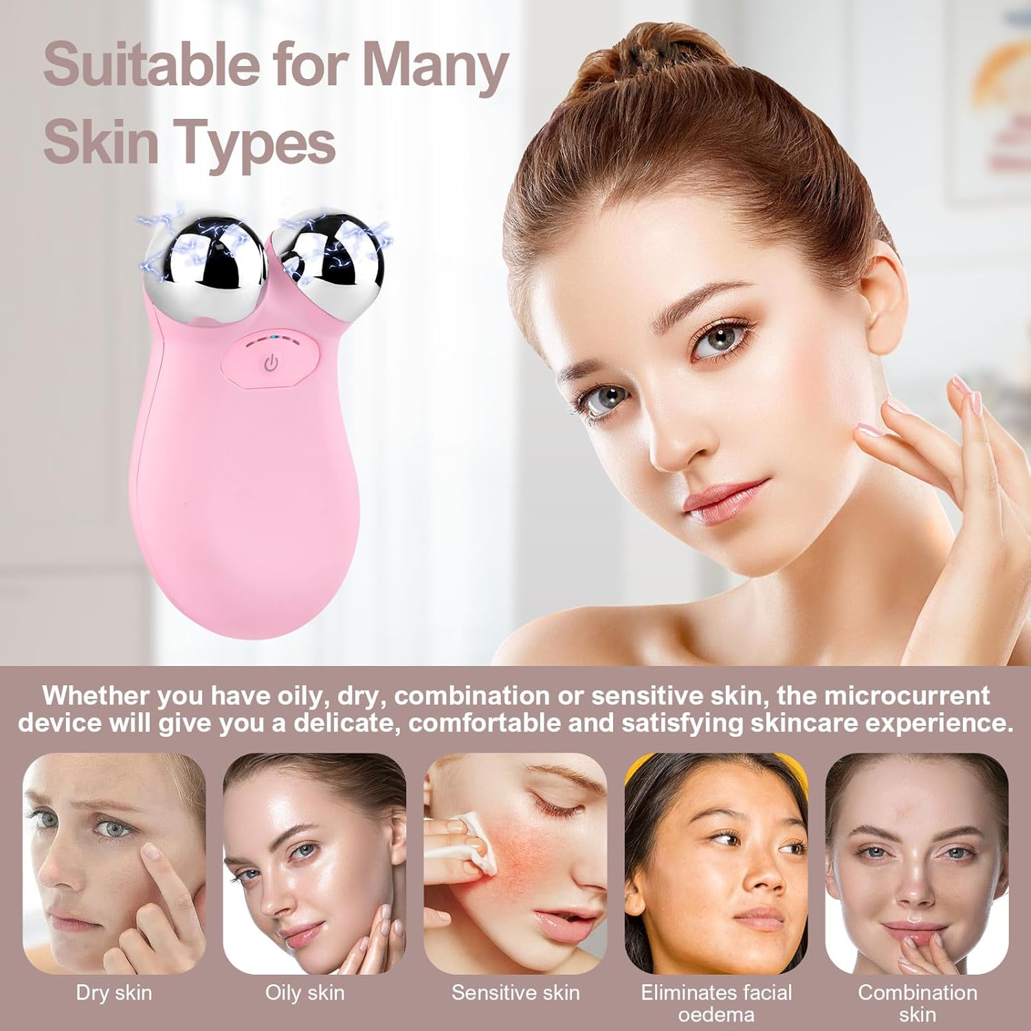 Microcurrent Facial Devices, Mini Microcurrent Face Lift Device Face Massager for Face Lifting and Facial Sculpting(Pink) - Pink image number 4