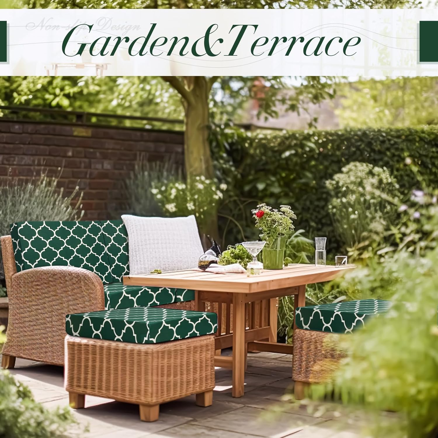 Newwiee 8 Pcs Stretch Patio Outdoor Cushion Covers Waterproof Replacement Sofa Couch Covers for 4 Backrests and 4 Cushions Washable Lawn Garden Seat Furniture Protector(Dark Green)