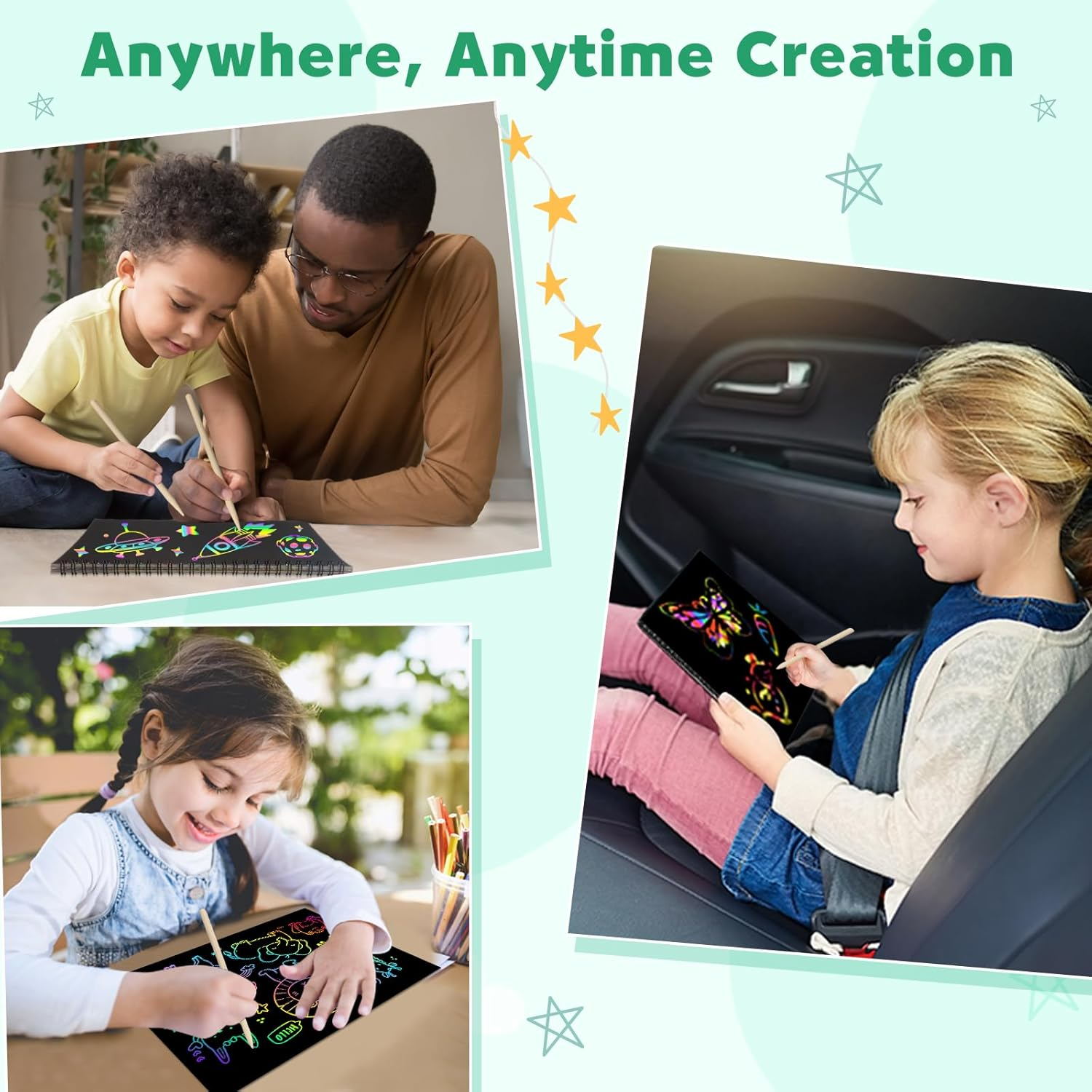 ZMLM Scratch Art Paper Notebooks - Rainbow Scratch off Art Set for Kids Activity Color Book Pad Black Magic Art Craft Supplies Kits for Girls Boys Birthday Party Favor Game Christmas Toys Gift image number 5