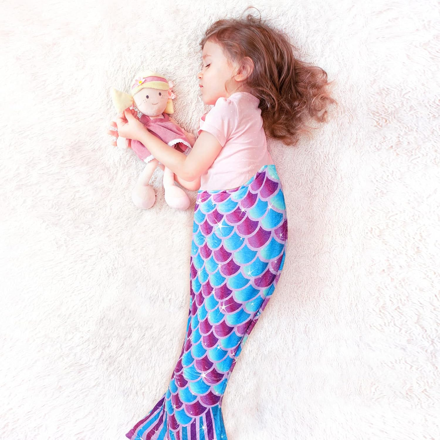 Mermaid Gifts for Girls, Mermaid Tail Blanket Mermaid Jewelry Makeup Set for Girls 3 4 5 6 7 8 9 10 11 12 Years Old image number 5