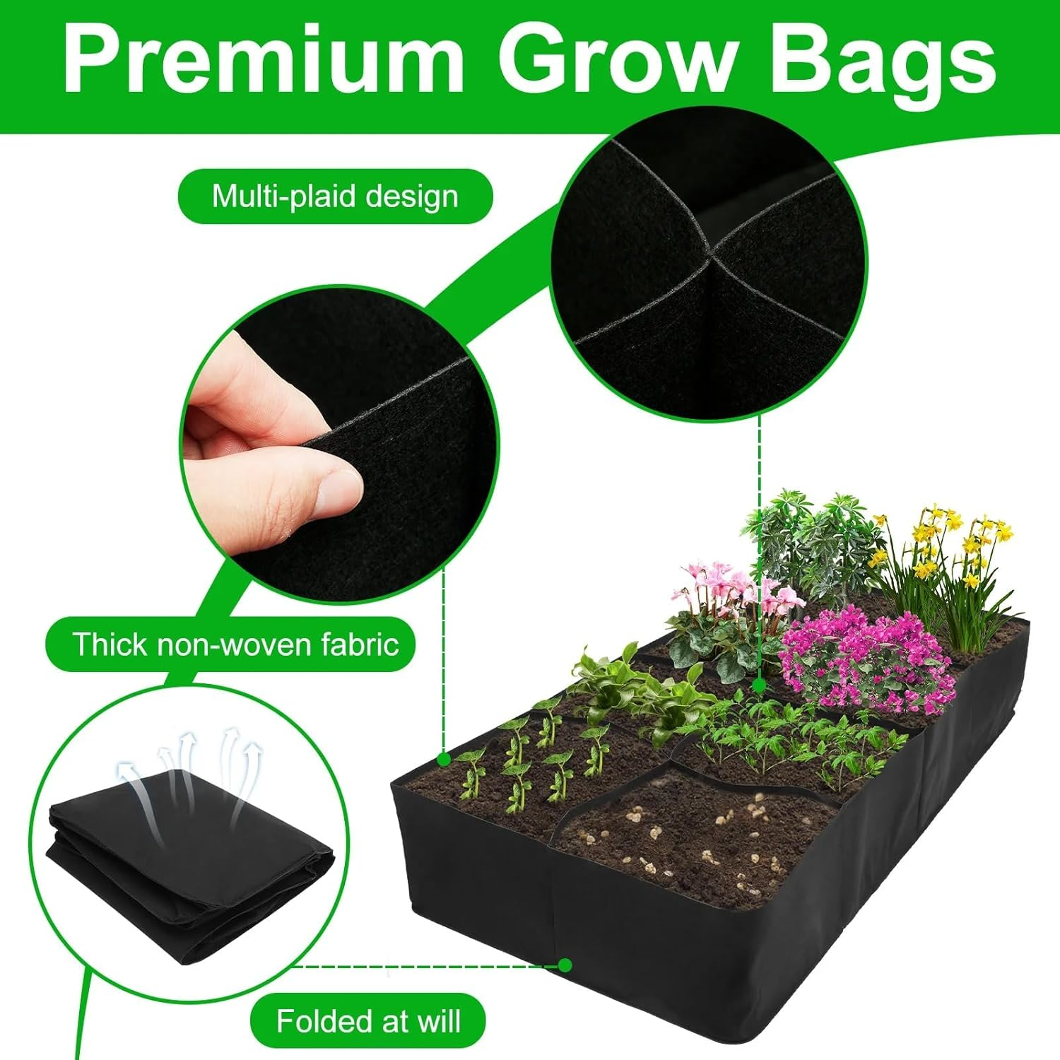 Fabric Raised Garden Bed, 8 Holes 128 Gallon Plant Grow Bag, Rectangle Garden Grow Bed Bags for Growing Herbs, Flowers and Vegetables image number 2