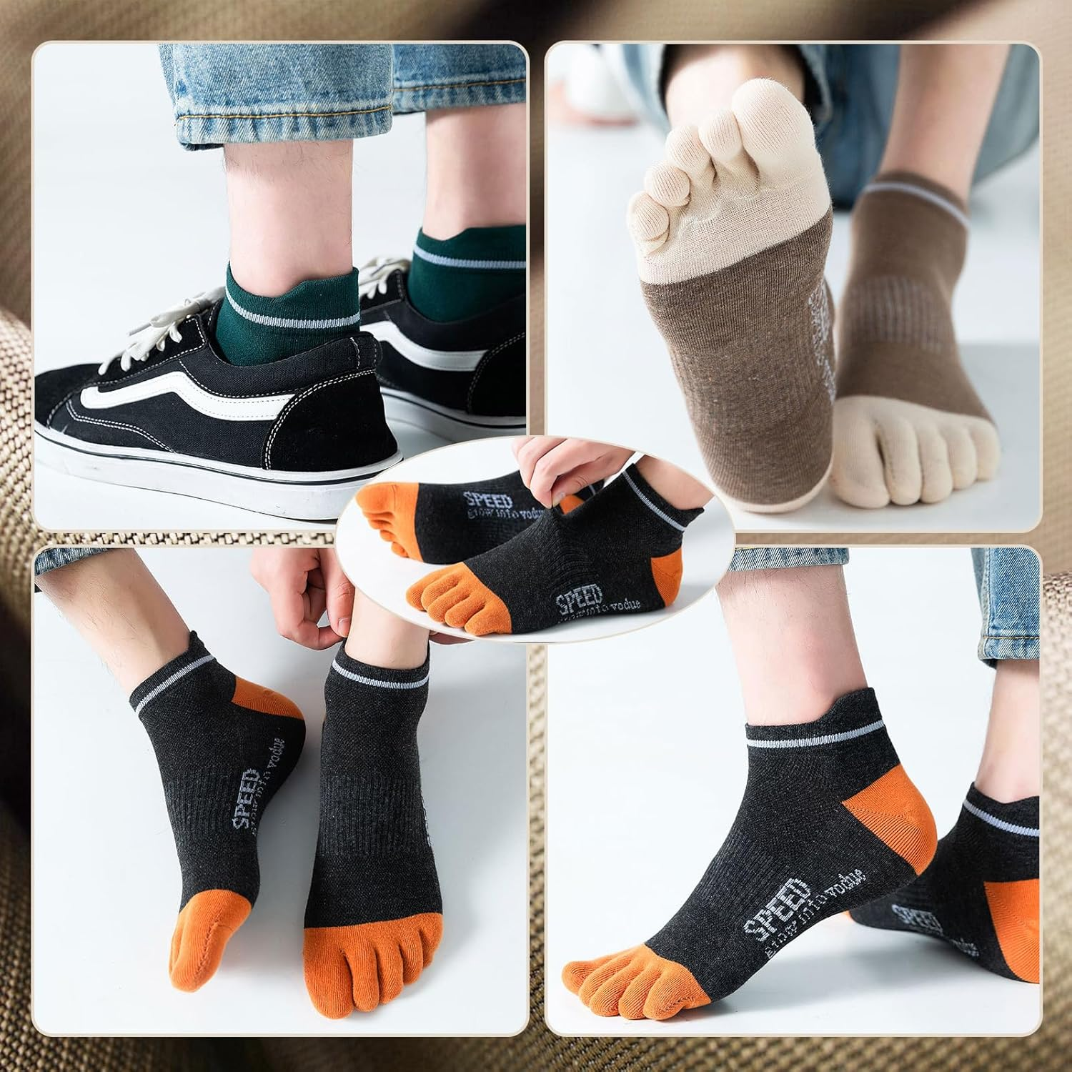 EWEIS 5 Pcs Toe Socks for Mens Running Socks,Cotton Five Fingers Socks with Toe Separator,Breathable Toe Separator Socks for Sports and Home,No Show Low Cut for Five Fingers Mens(Free Size 7-11)