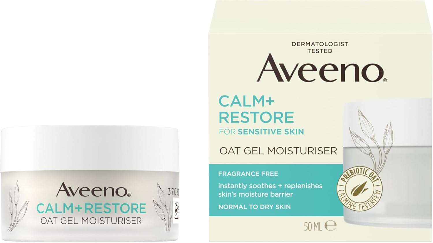 Aveeno Face Calm + Restore Sensitive Skin Oat Gel Moisturiser 50 Ml image number 1