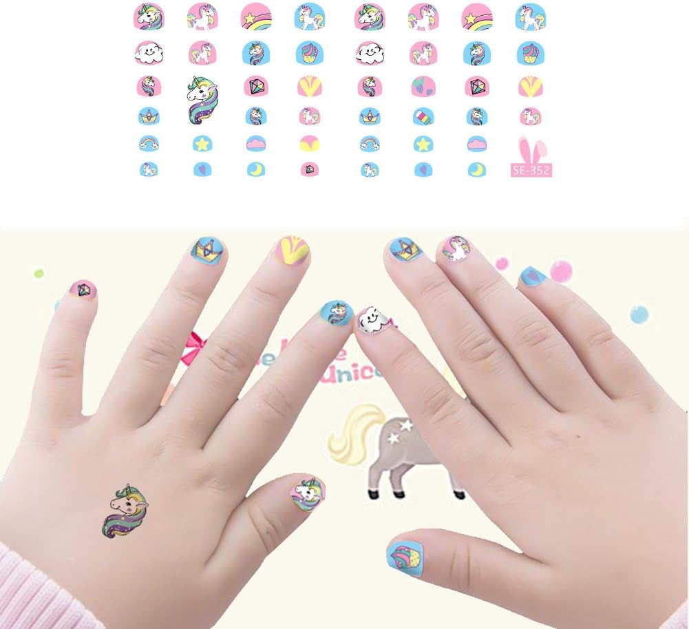 Fanoshon Unicorn 3D Nail Art Stickers Decals Self-Adhesive for Kids Little Girls, 270+ Cute Nail Tip Star Crown Princess Nail Manicure for Fingernails Toenails Birthday Party Supplies Gift Favors