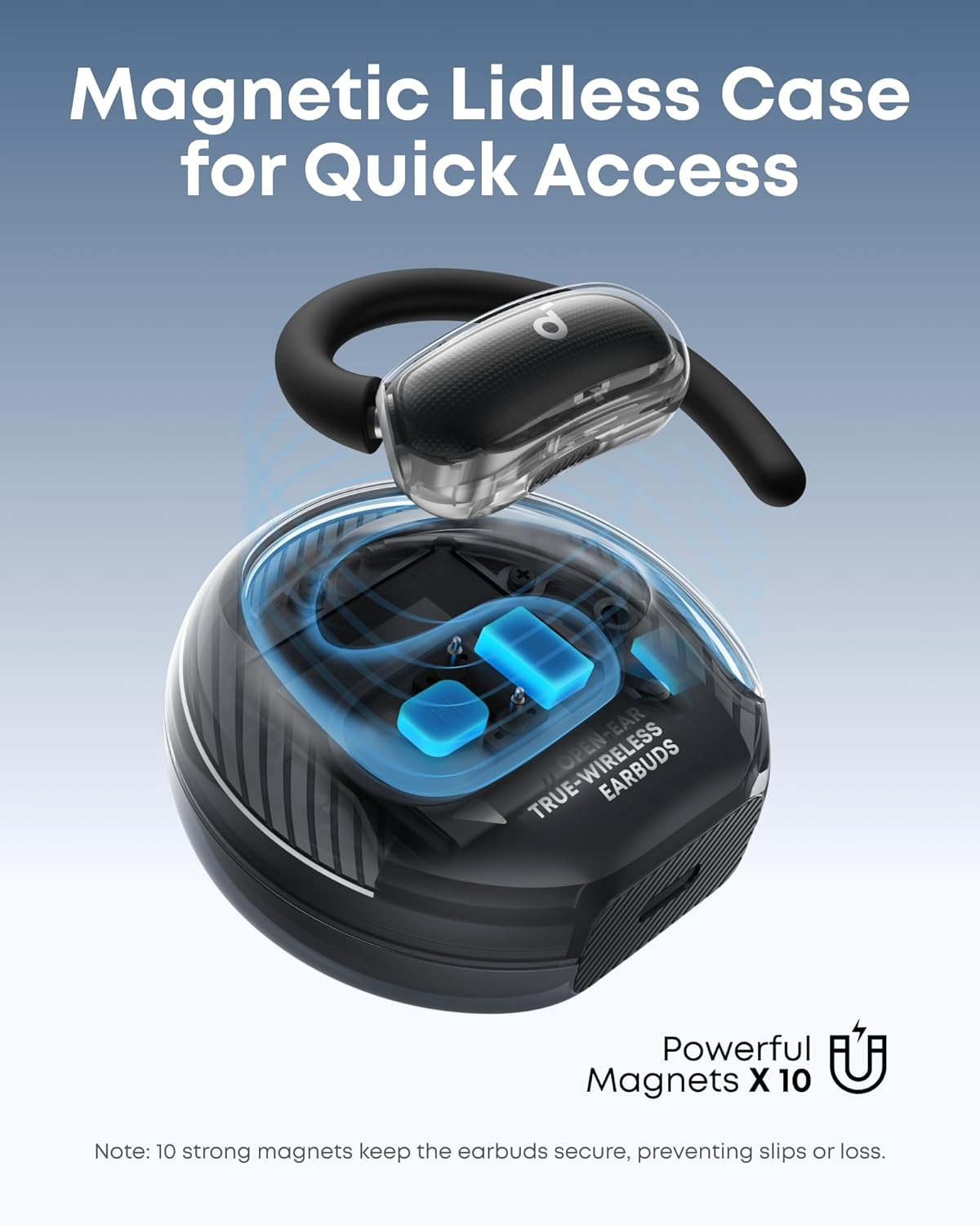 Soundcore V40I by Anker, Open-Ear Headphones, Crystal-Clear Design, Lidless Case, 4 Adjustable Positions for Every Ear Size, Richer Bass, IP55, 21H Playtime, AI Clear Calls, Bluetooth 5.4, App Control image number 2