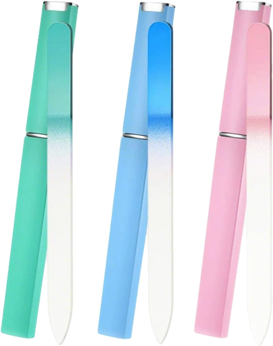 Luzcauwy Glass Nail File 3 Pack for Natural Nails, Crystal Nail Files with Etched Professional Finish &ndash; Unique Christmas Gifts & Stocking Stuffers for Women & Adults (Green Blue Pink)