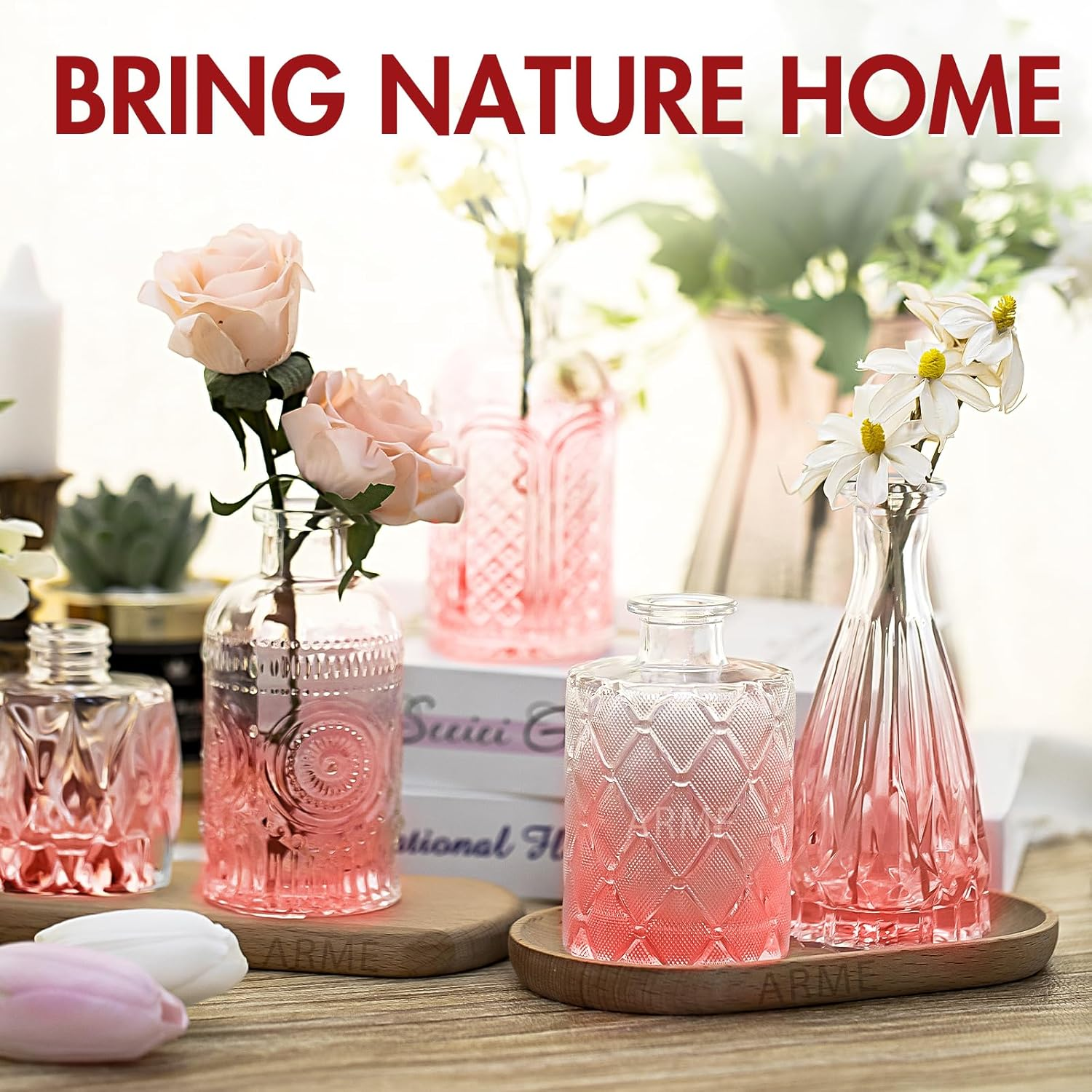 Arme Bud Vase Set of 30, Pink Vases in Bulk Bud Vase for Flower Small Glass Vases for Wedding Centerpieces, Vintage Cute Mini Flower Vases, Home Table Flower Decor image number 2