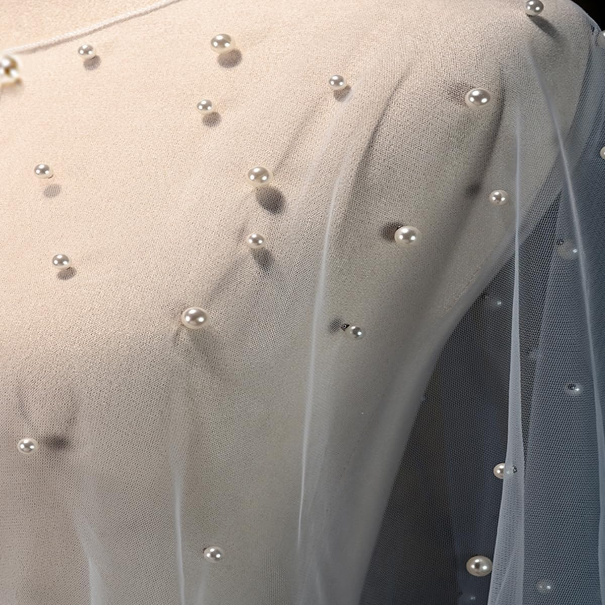 Mopmap Pearls Wedding Capes Shawl Wrap Shrug Bridal Evening Dress Jackets Flapper Bolero Cover up for Party Formal - Off White1 image number 7