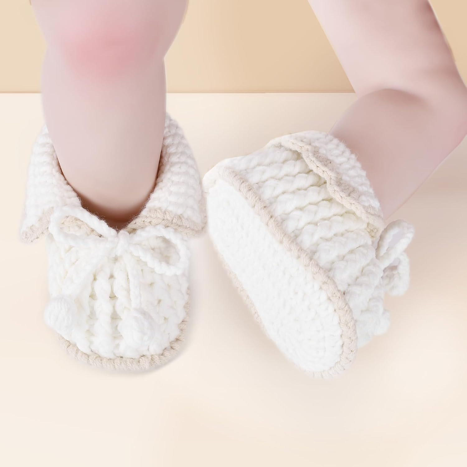 KARUNEL Baby Booties Newborn Sock Shoes Hand Crochet Knit Cotton Bootie Soft Cozy Ankle Boots for Infant Boys Girls image number 4