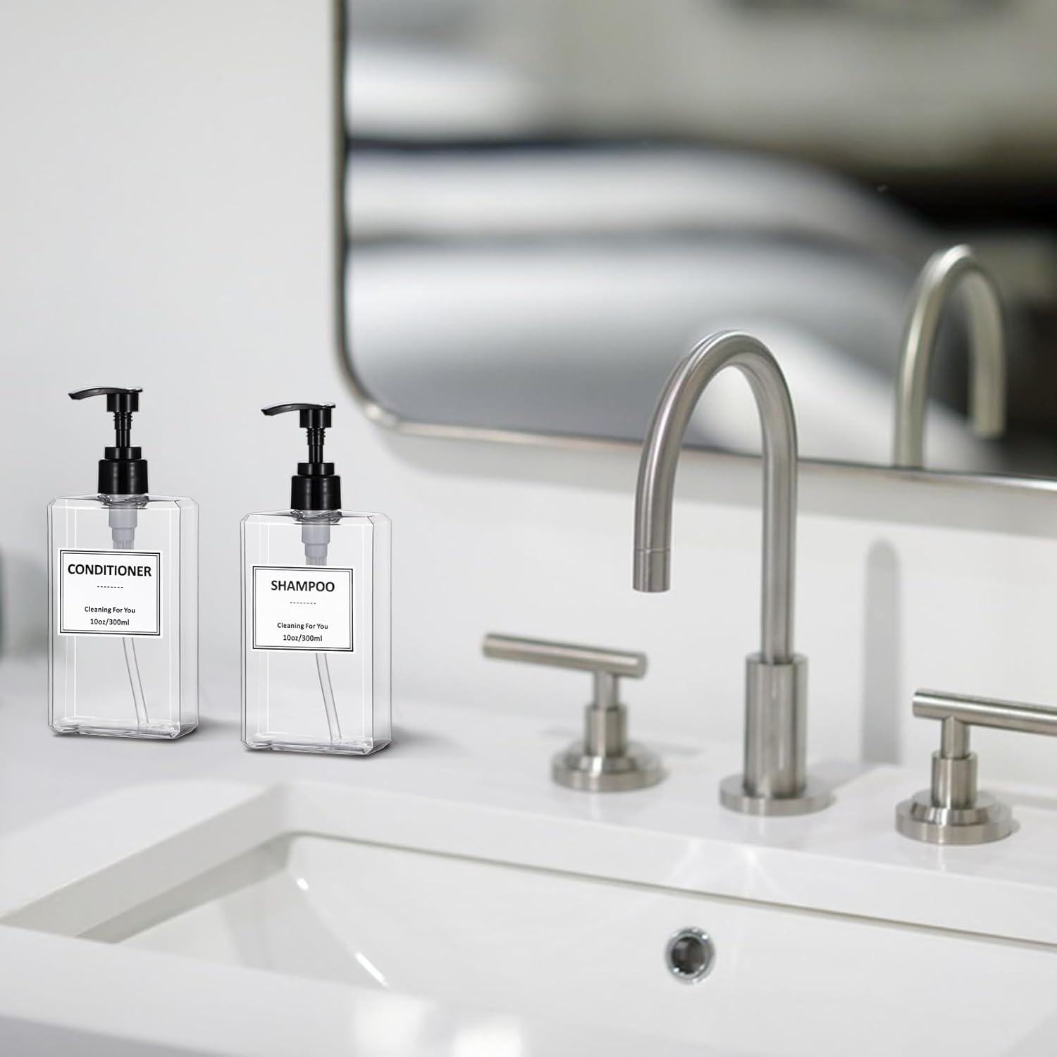 Yeeco Hand Soap Dispenser, 3 Pack 10Oz Acrylic Plastic Liquid Pump Bottle Refillable Lotion Dispenser for Bathroom Kitchen Hotel, Shampoo and Conditioner Dispenser Empty Shower Clear Bottles