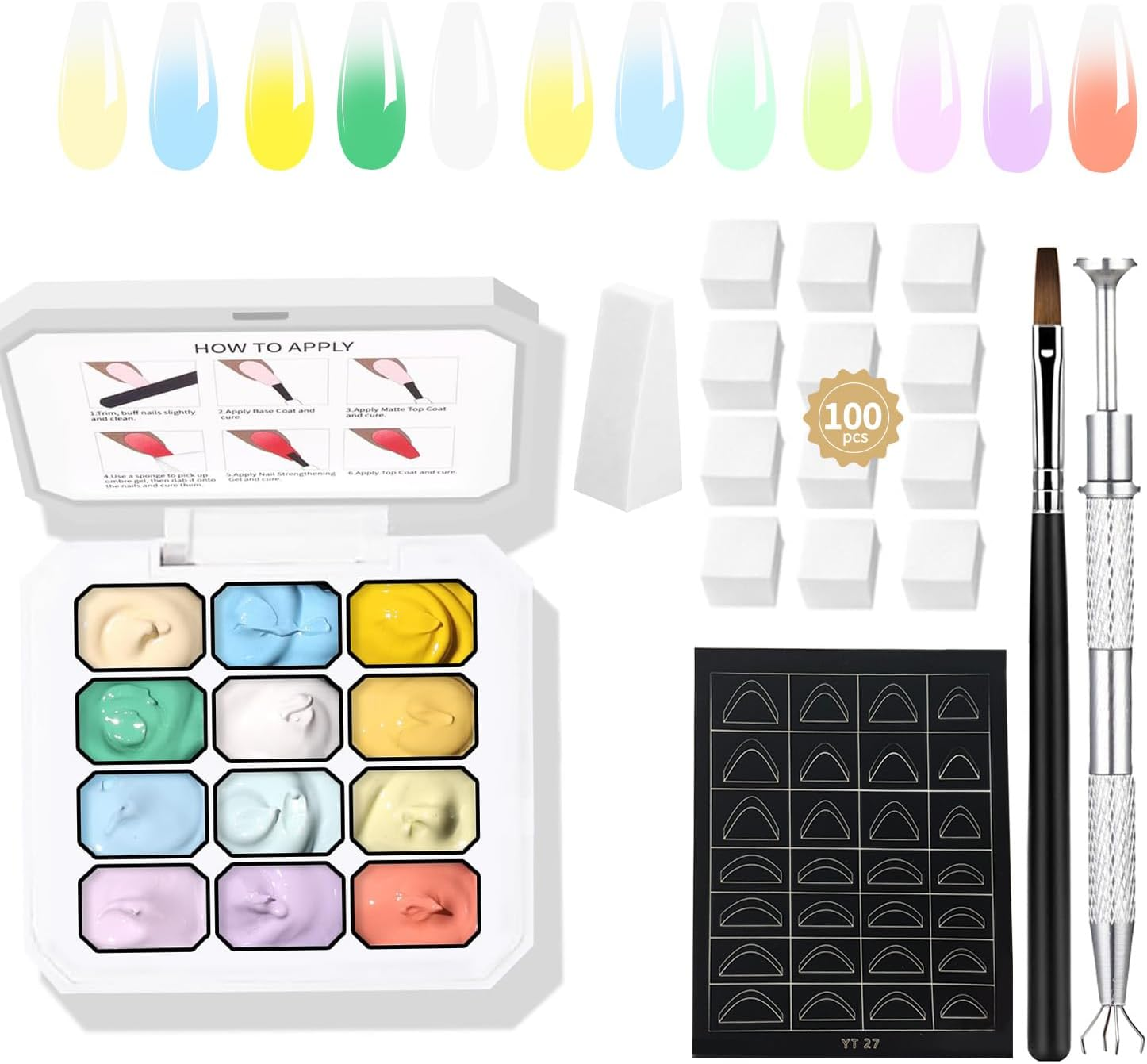 AIJIMEI Ombre Gel Nail Polish, 12 Colour Ombre Gel, Suitable for Ombre Nail Polish, Easy to Colour, Long-Lasting Effect, Can Achieve DIY Nail Art at Home. (Set1) image number 1