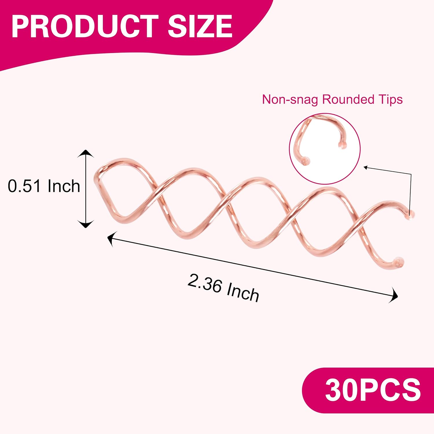 30 Pcs Spiral Hair Pins, Spin Pins for Hair, Alloy Spiral Bobby Pins, Bun Twist Spiral Hair Pins with Non-Scratch Rounded Tips for Women (Multicolor, 2.36 Inches)