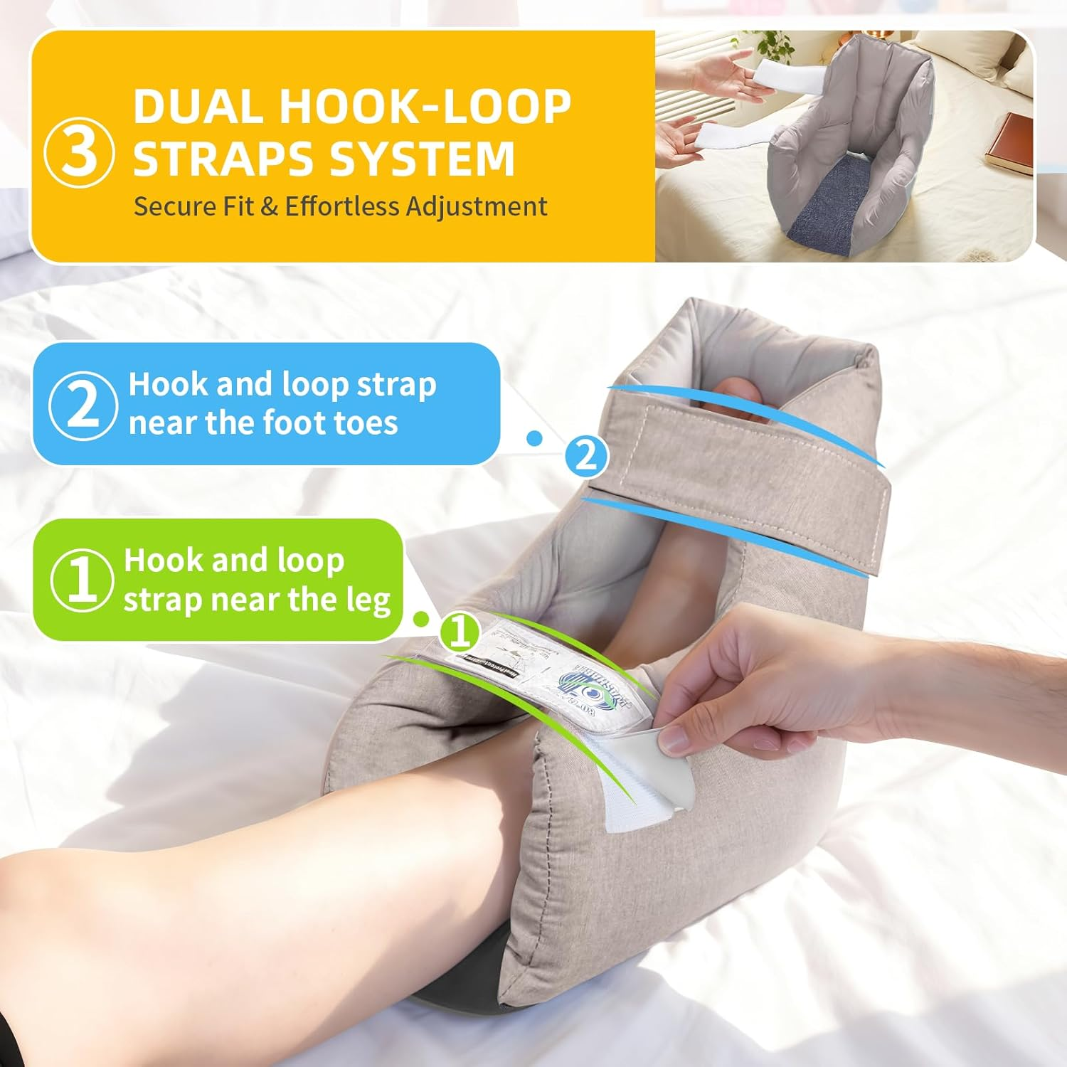 Heel Cushion Protector for Pressure Sores Relief, Foot Pillow for Bed Sores for Heel Pain and Injury, Suitable for Elderly,Bedridden Patients in Home or Hospital Care-Pack of 1 Count (Khaki, Standard Size) - Blue image number 5