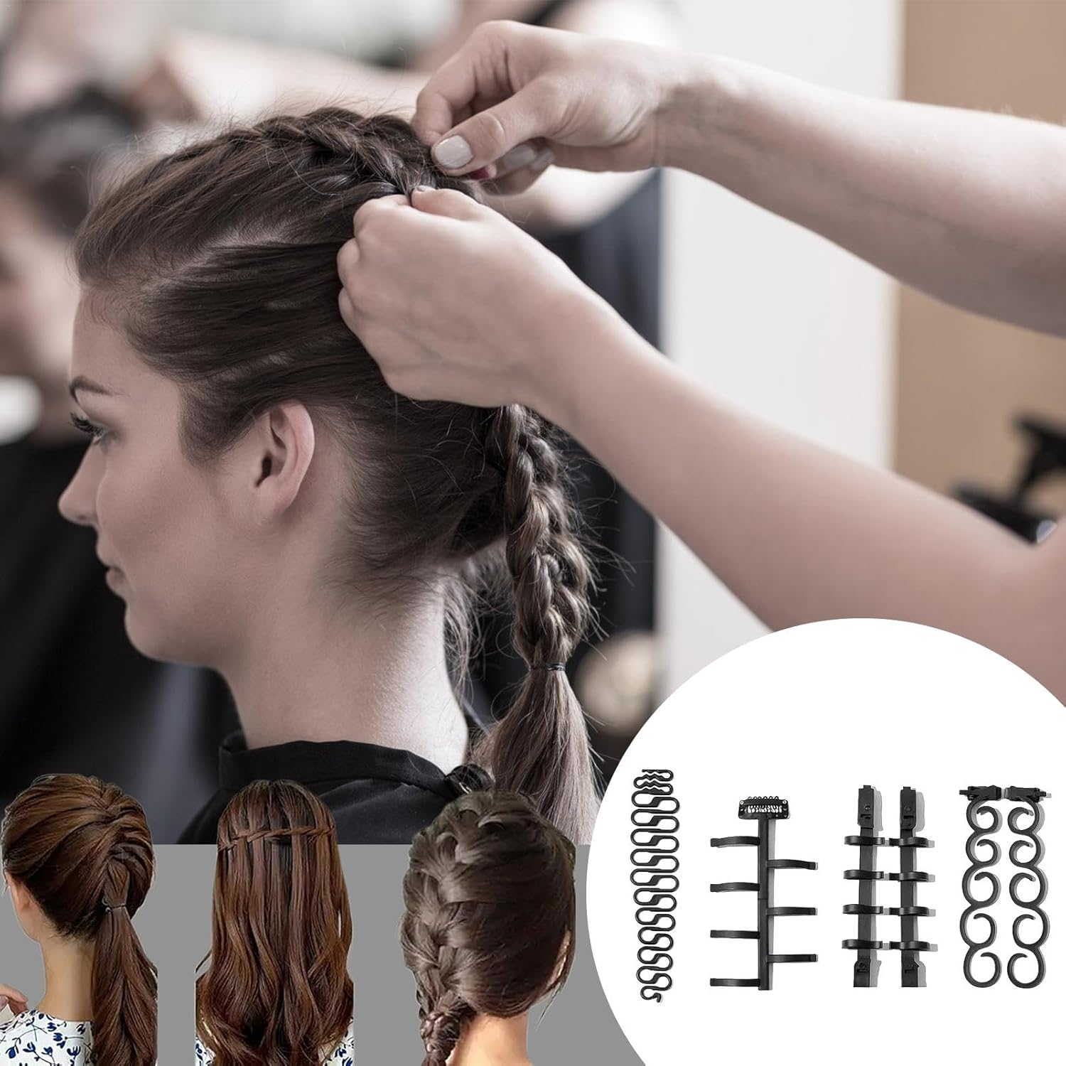 French Braid Tool,Ergonomic Multipurpose Hair Styling Set - Girls Hair Braiding Kit, Gentle Hair Braider Supplies for Weddings, Travel image number 6