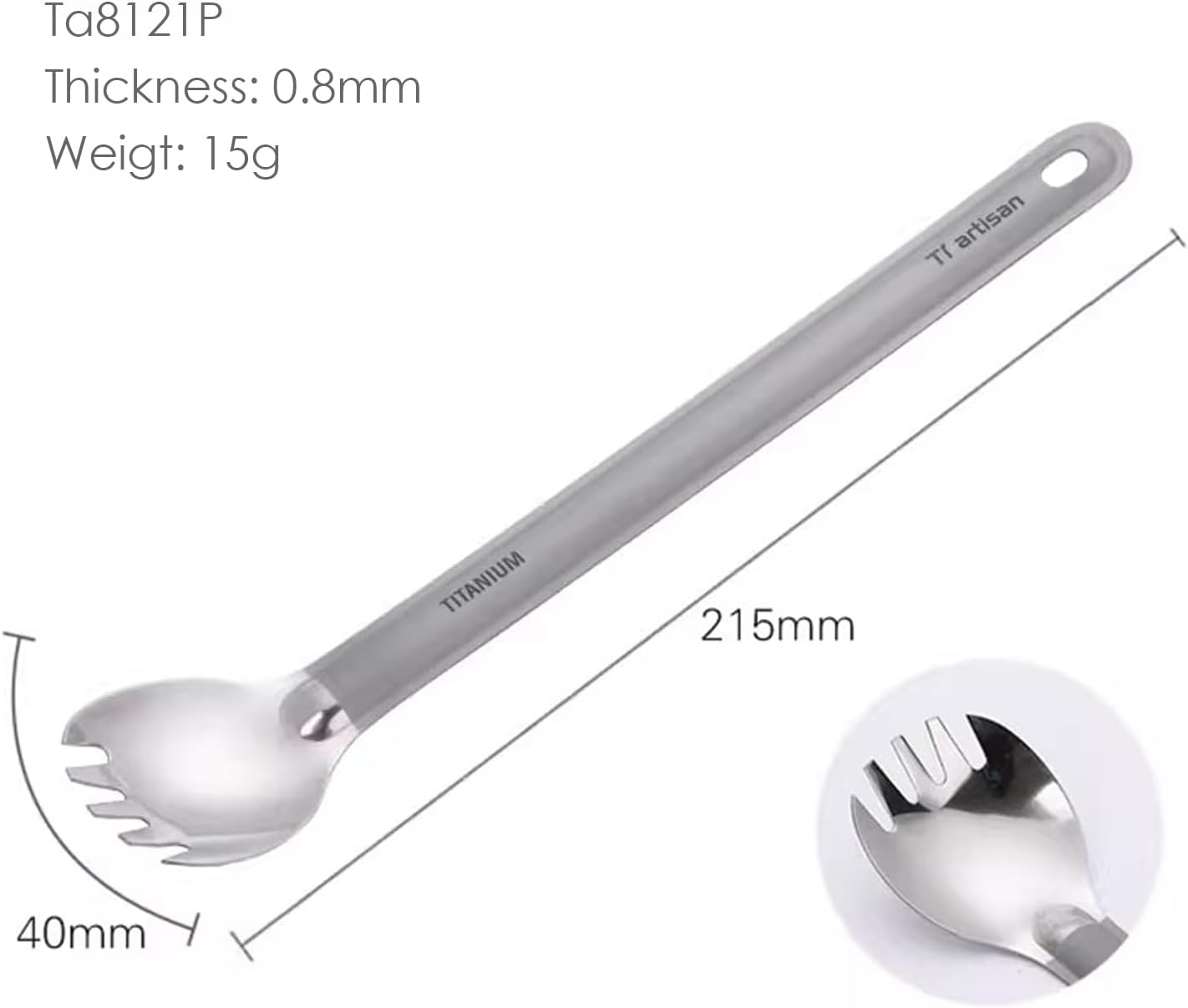Titanium Spork, Long Handle 8.5 In, Ultralight 0.53 Oz, Compact for Camping and Hiking (Spork)