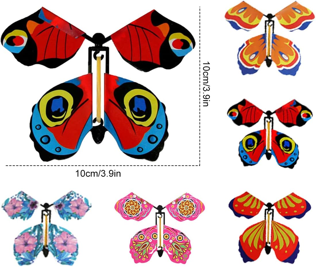 20Pcs Flying Butterfly Cards Rubber Band Powered Wind up Butterfly Toy for Birthday Wedding Greeting Cards Sensory Development Wind up Flying Paper Butterflies Set image number 6