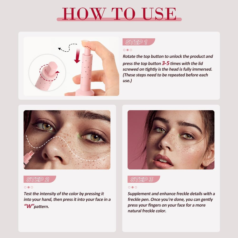 FIDWALL Freckle Pen & Freckle Stamp, Waterproof Long Lasting Freckles Pen Kit with Fake Freckles and 5-Point Stamp for Natural Henna Brown Freckles Look (03# Dark) - 01Hell image number 2