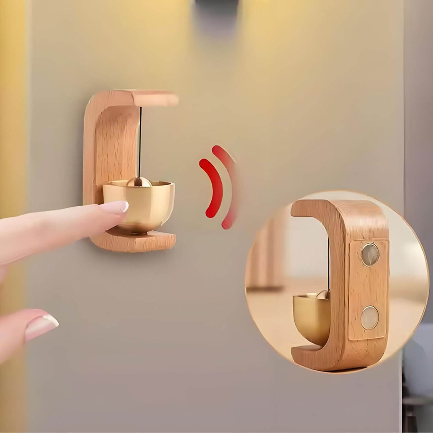 MYTOAU Shopkeepers Bell for Door Opening, Retro Magnetic Doorbell Cute Door Chime Wooden C-Shaped Doorbell Compact Wood Style Bass Reminder Widely Used for Cafe Front Door Pet Door Store Home Garden image number 4